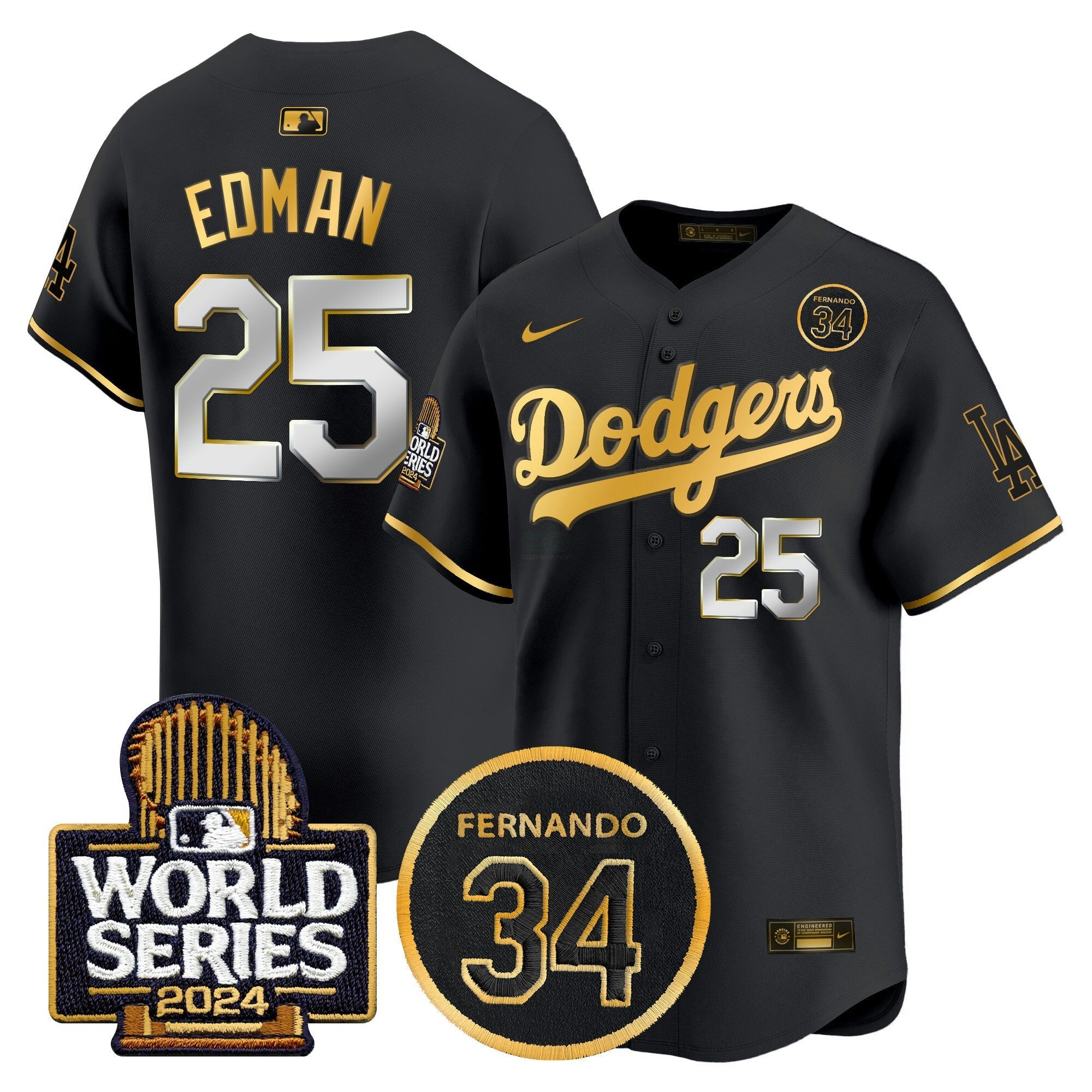 Camisa MLB Men’s Fernando Valenzuela Memorial & 2024 World Series Patch Vapor Premier Limited Jersey