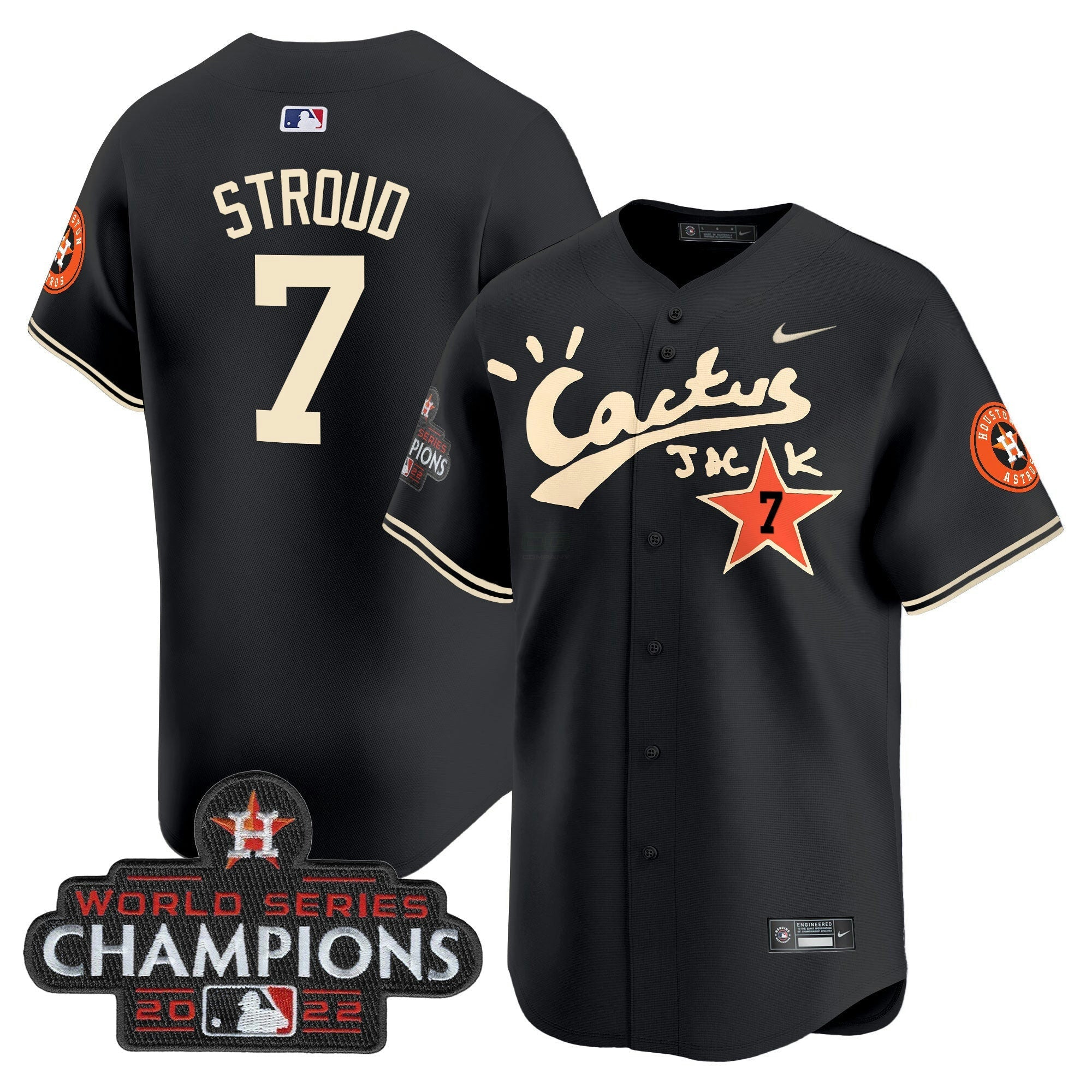 Camisa MLB Men’s Houston Cactus Jack Champions Patch Vapor Premier Limited Jersey