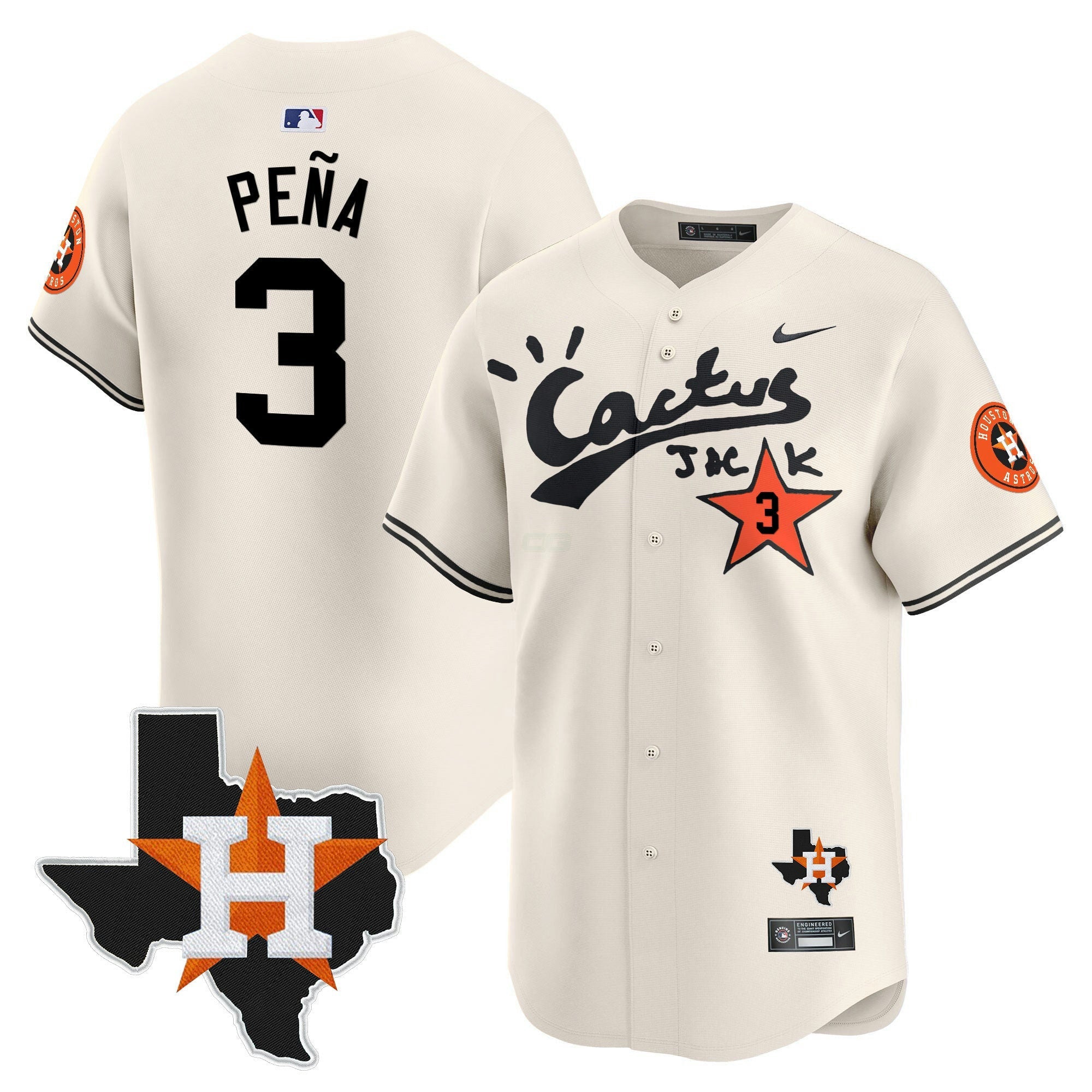 Camisa MLB Men’s Houston Cactus Jack Patch Vapor Premier Limited Jersey V11 – Stitched