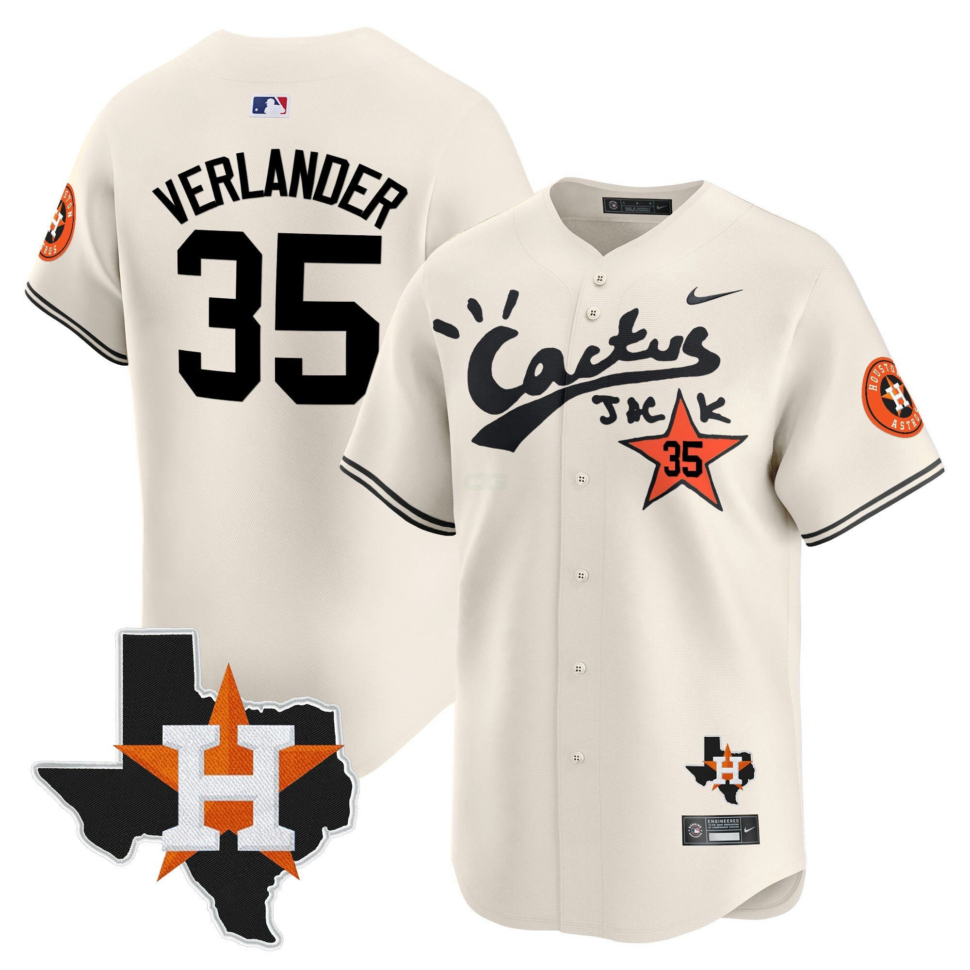 Camisa MLB Men’s Houston Cactus Jack Patch Vapor Premier Limited Jersey V11 – Stitched
