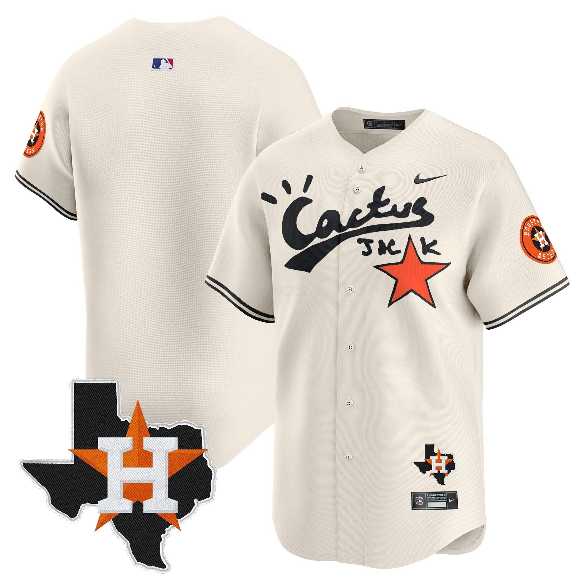 Camisa MLB Men’s Houston Cactus Jack Patch Vapor Premier Limited Jersey V11 – Stitched