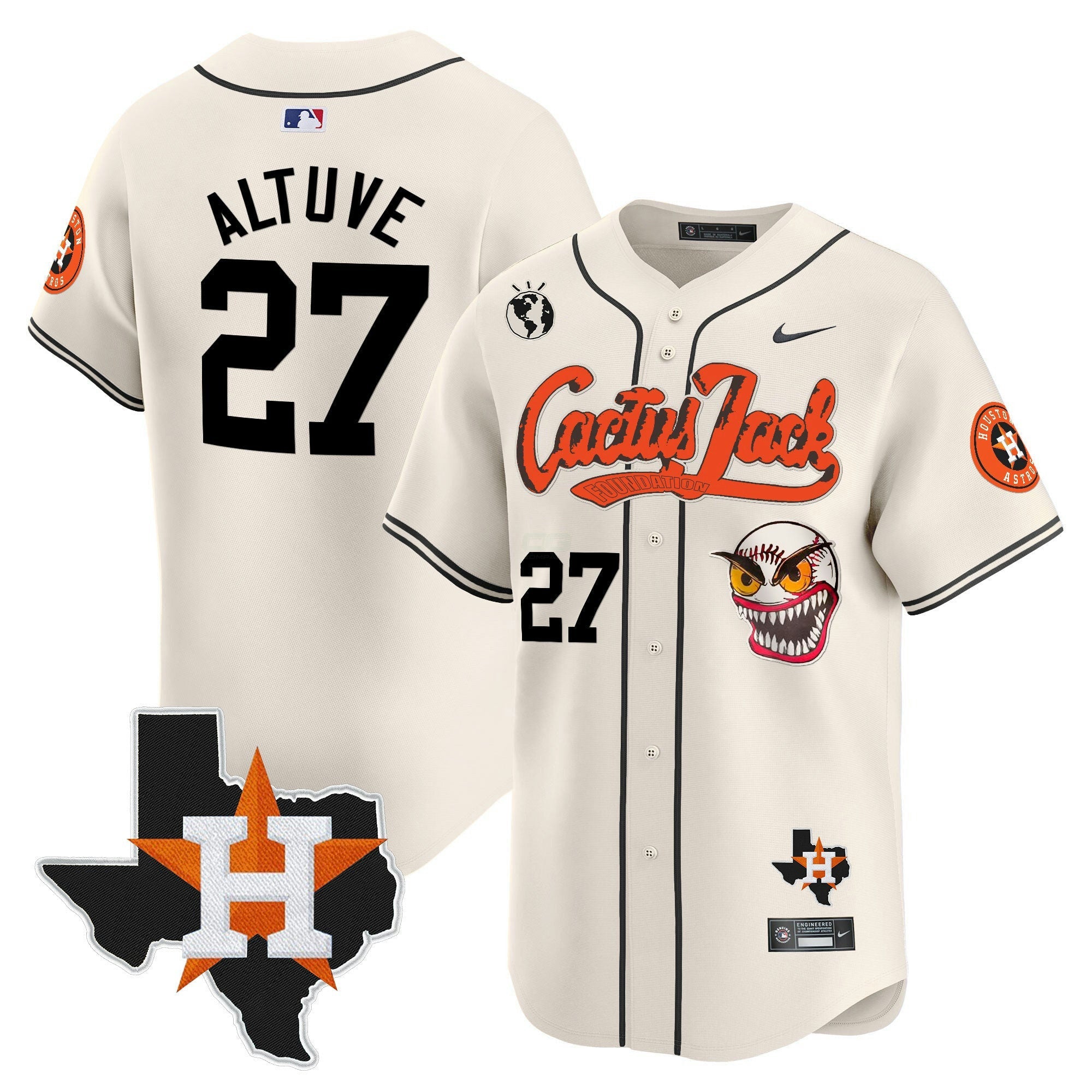 Camisa MLB Men’s Houston Cactus Jack Patch Vapor Premier Limited Jersey V12
