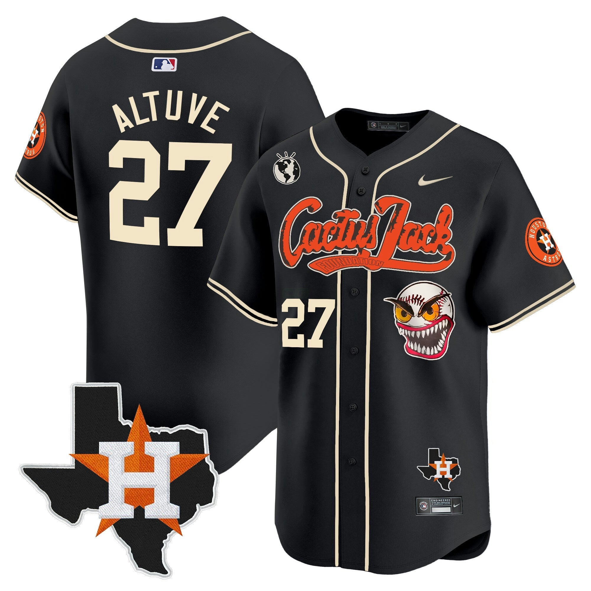 Camisa MLB Men’s Houston Cactus Jack Patch Vapor Premier Limited Jersey V6 – Stitched