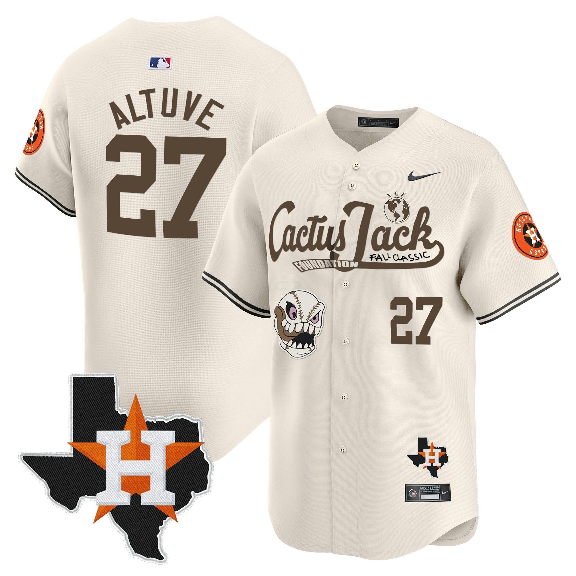 Camisa MLB Men’s Houston Cactus Jack Patch Vapor Premier Limited Jersey V8 – Stitched