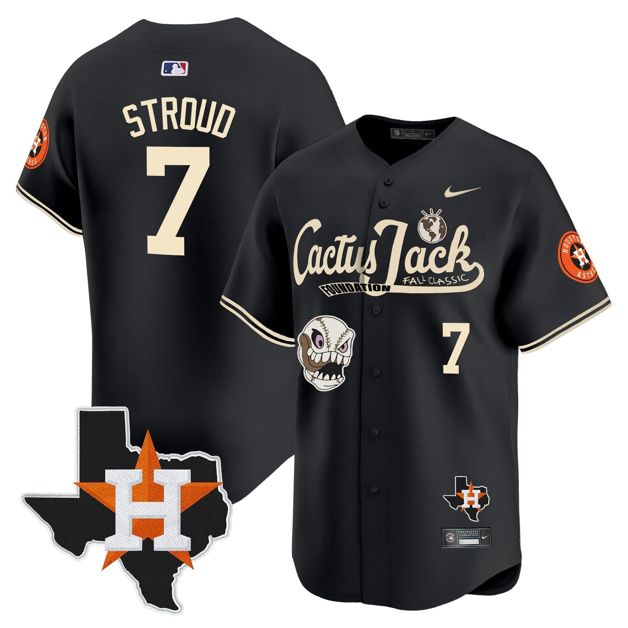 Camisa MLB Men’s Houston Cactus Jack Patch Vapor Premier Limited Jersey V8 – Stitched