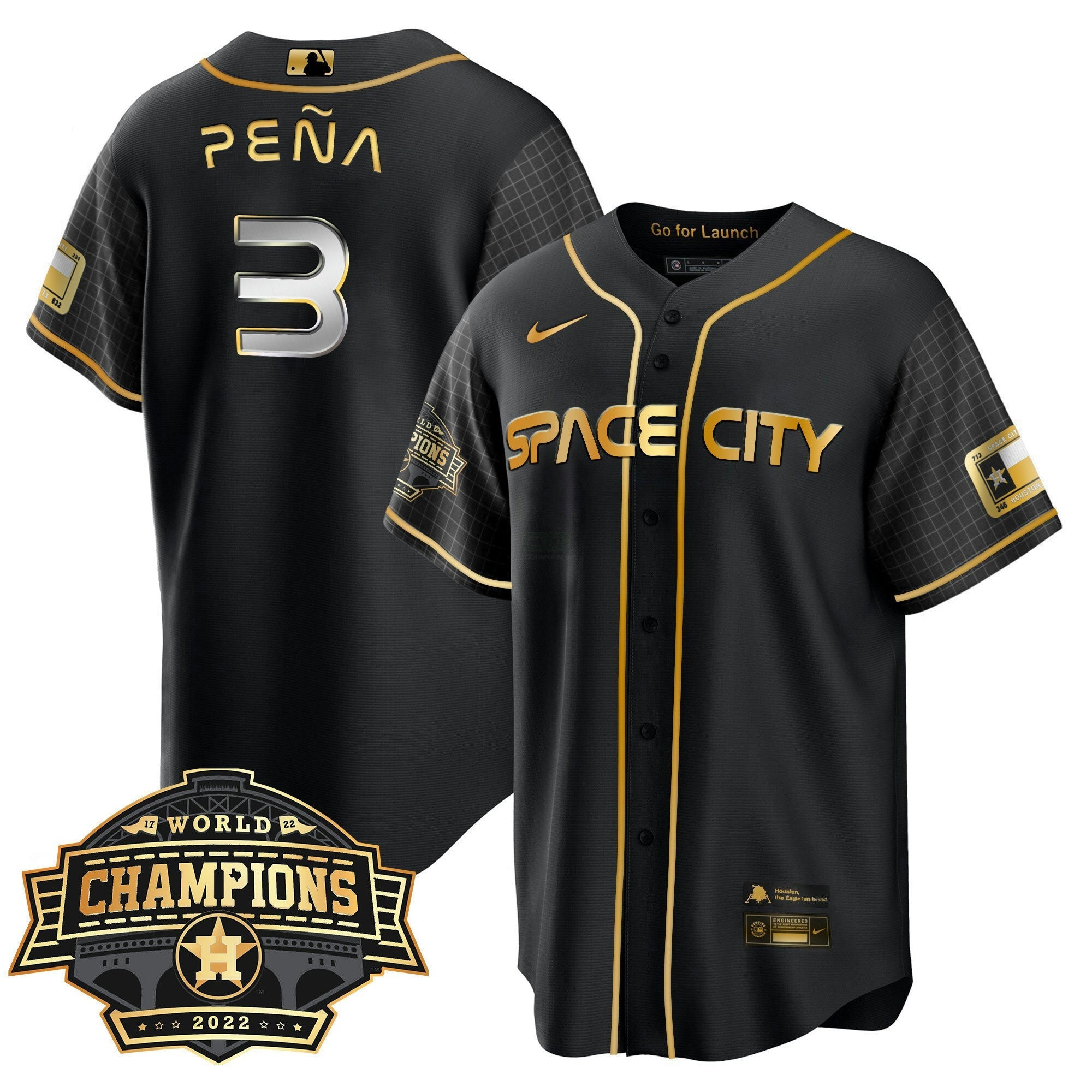 Camisa MLB Men’s Houston Space City 2022 World Series Champions Patch Limited Jersey