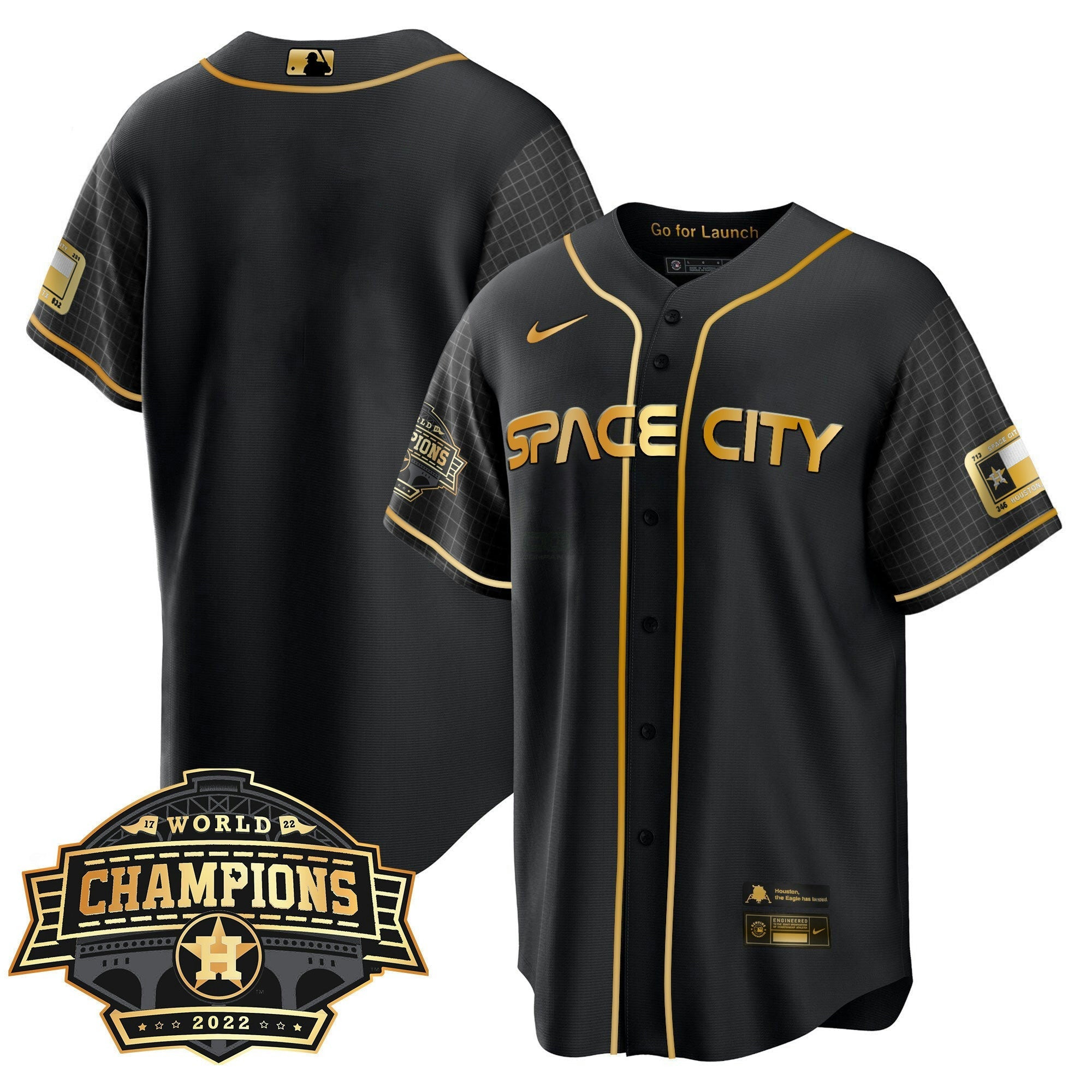 Camisa MLB Men’s Houston Space City 2022 World Series Champions Patch Limited Jersey