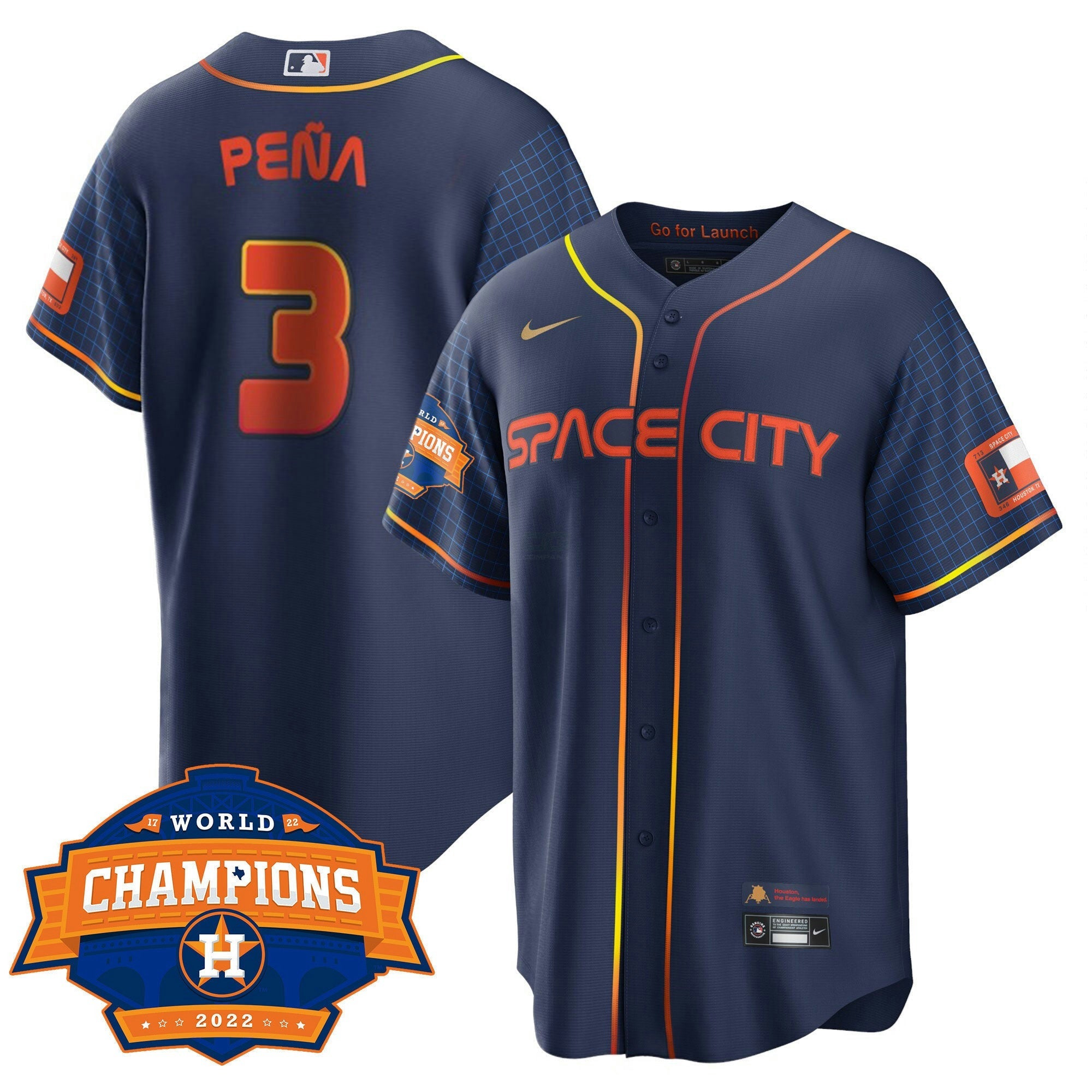 Camisa MLB Men’s Houston Space City 2022 World Series Champions Patch Limited Jersey