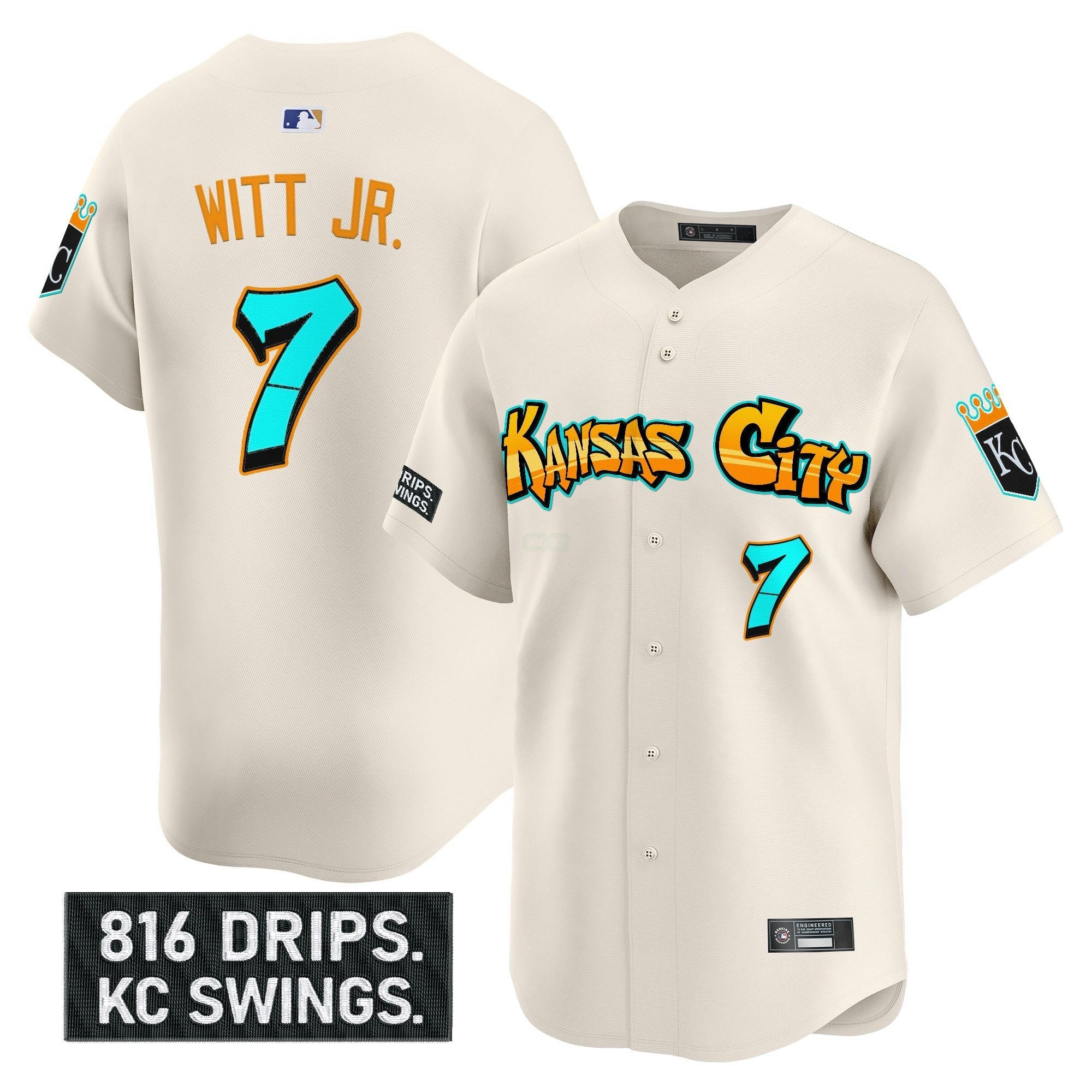 Camisa MLB Men’s Kansas City ‘Graffiti Crown Drop Edition’ Vapor Premier Limited Jersey