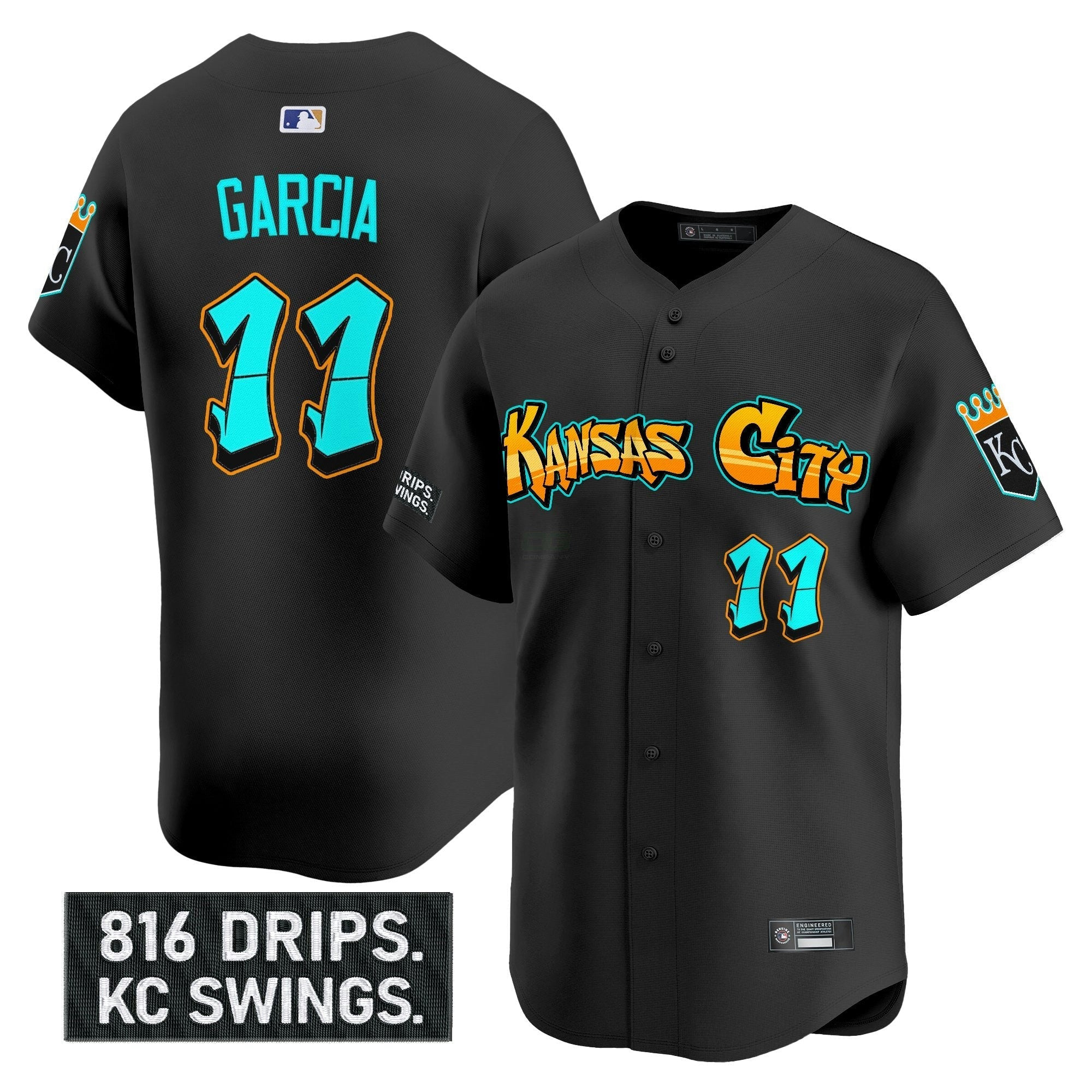 Camisa MLB Men’s Kansas City ‘Graffiti Crown Drop Edition’ Vapor Premier Limited Jersey