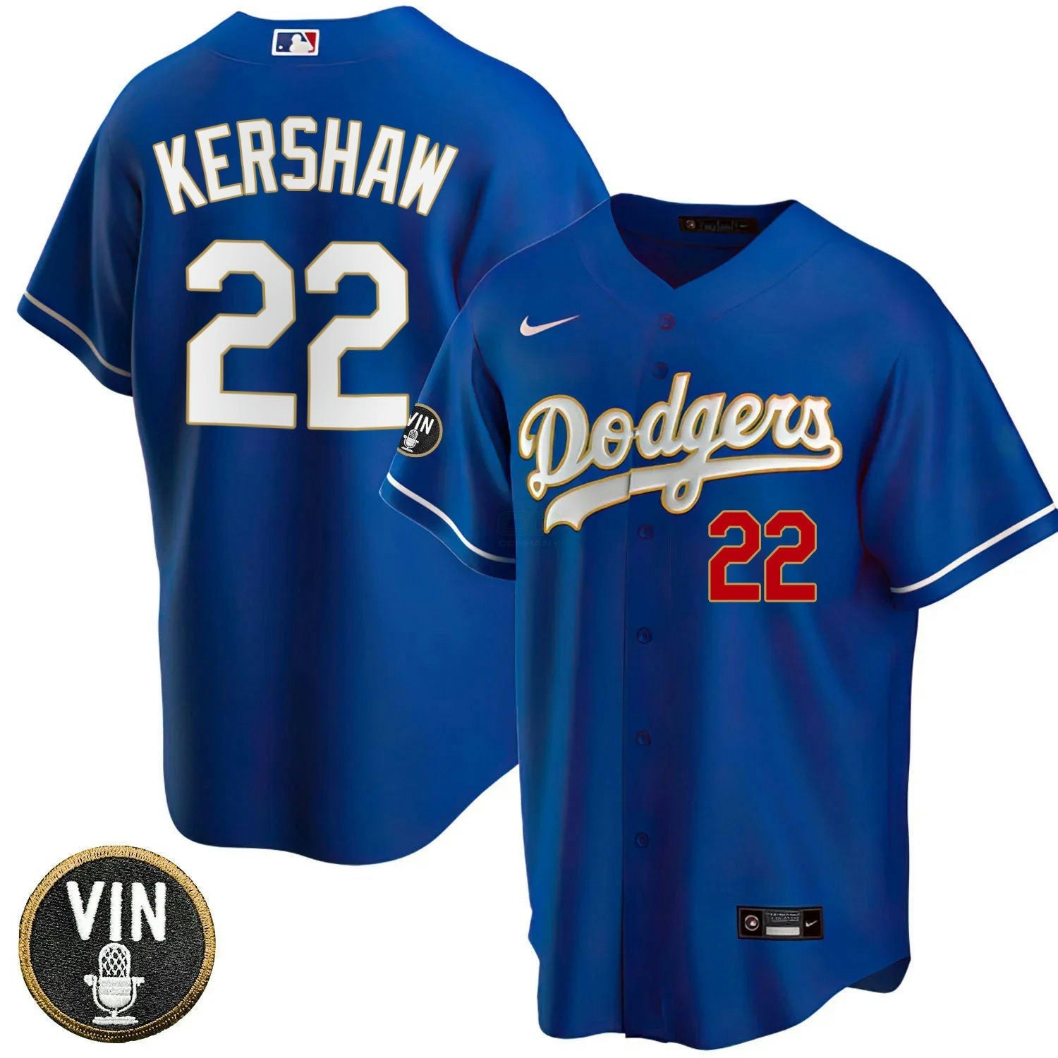Camisa MLB Men’s Los Angeles Vin Scully Patch Dourada Trim Jersey Collection