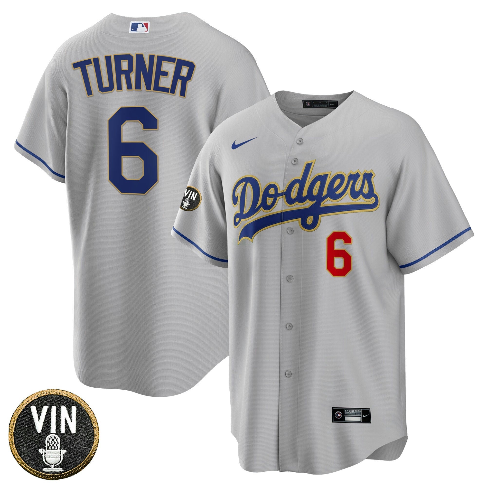 Camisa MLB Men’s Los Angeles Vin Scully Patch Dourada Trim Jersey Collection