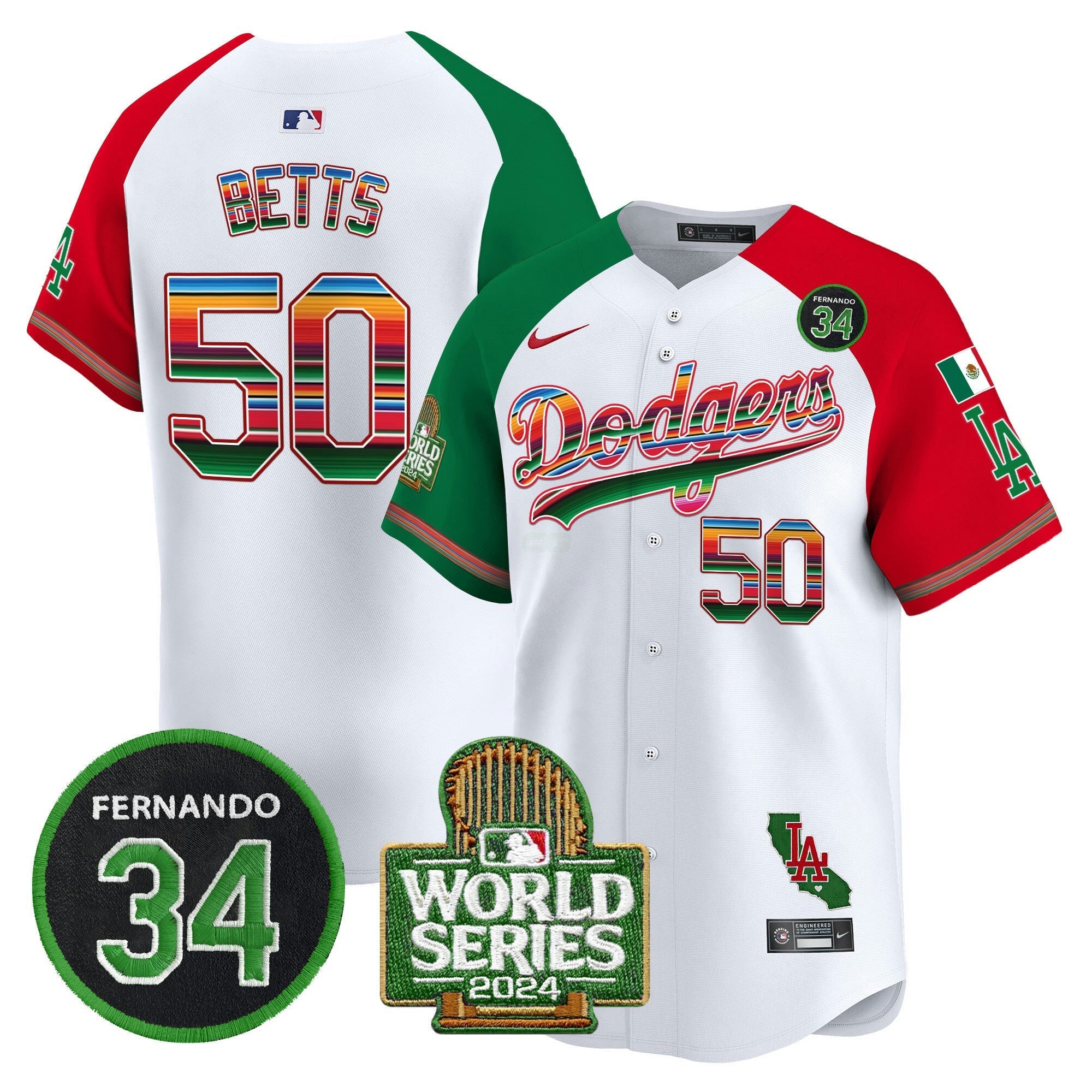Camisa MLB Men’s Mexico Fernando Memorial & 2024 World Series Patch Vapor Premier Limited Jersey