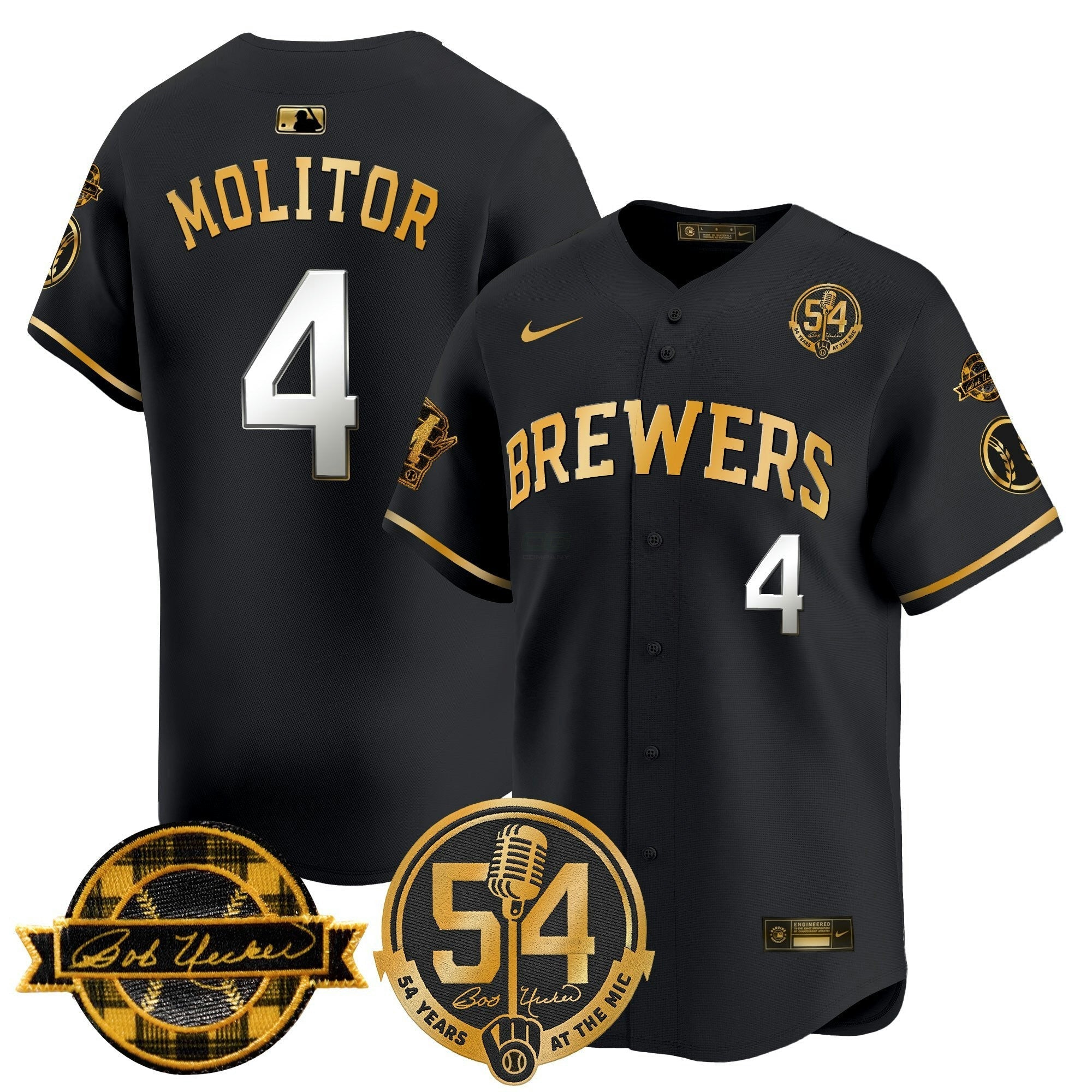 Camisa MLB Men’s Milwaukee ‘Bob Uecker – 54 Seasons for ’ Vapor Premier Limited Jersey