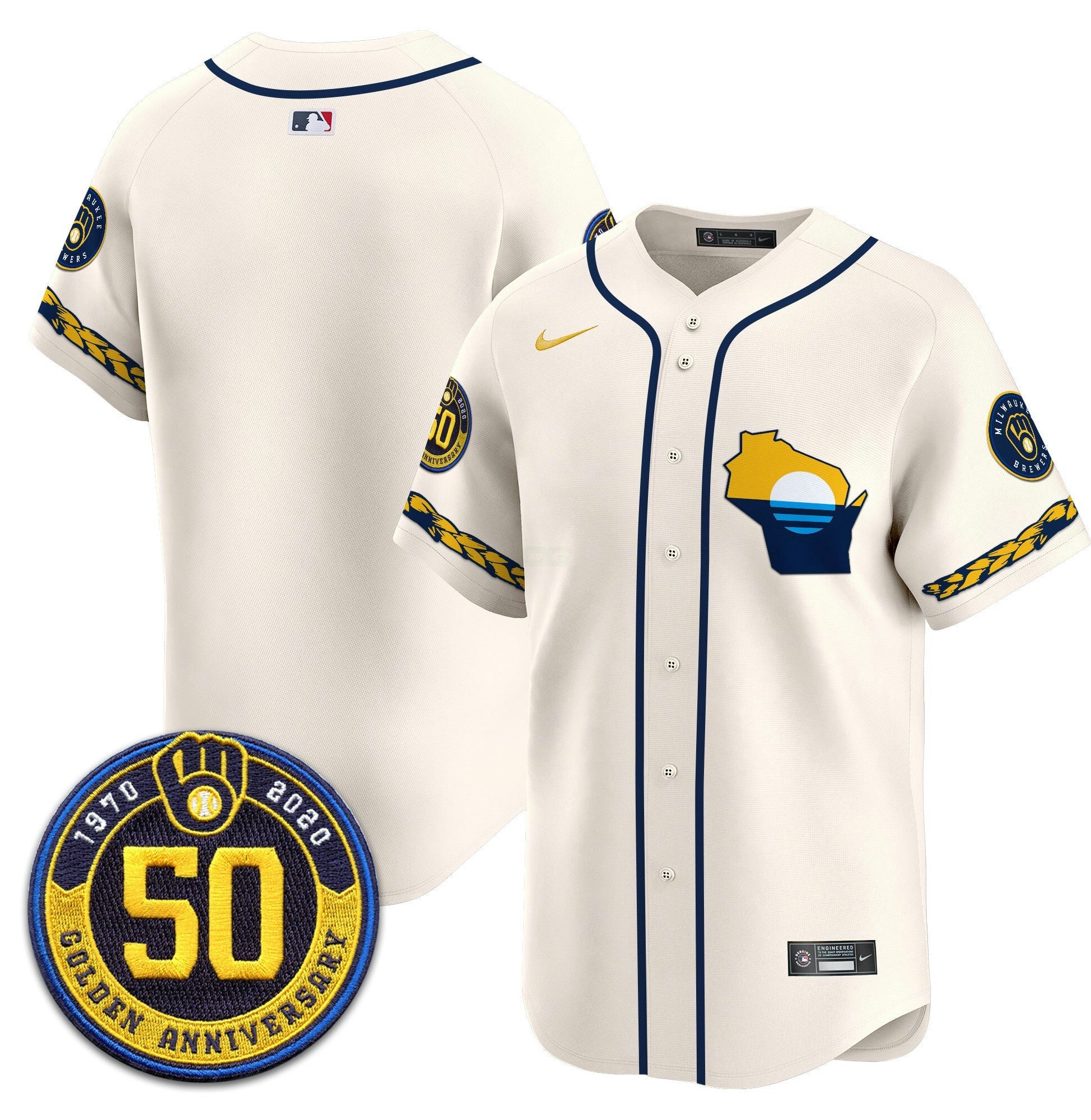 Camisa MLB Men’s Milwaukee Golden 50th Anniversary Patch Vapor Premier Limited Jersey