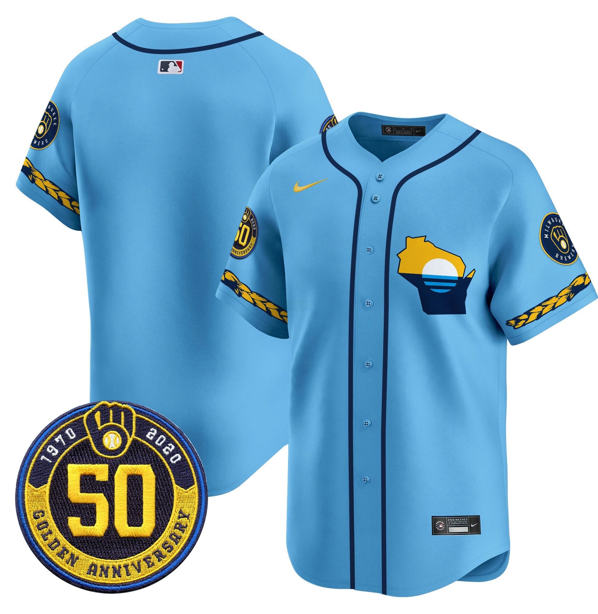 Camisa MLB Men’s Milwaukee Golden 50th Anniversary Patch Vapor Premier Limited Jersey