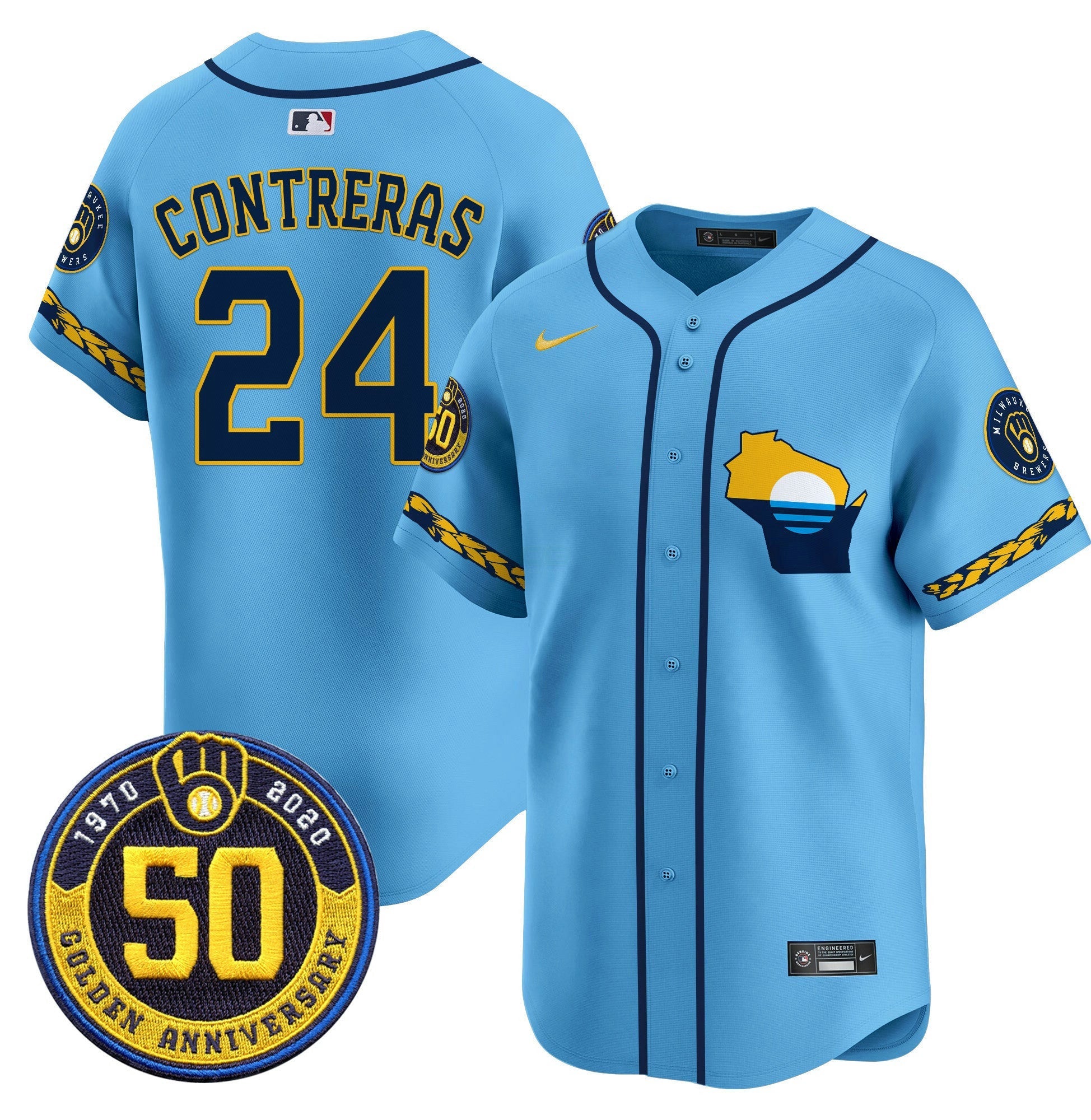 Camisa MLB Men’s Milwaukee Golden 50th Anniversary Patch Vapor Premier Limited Jersey