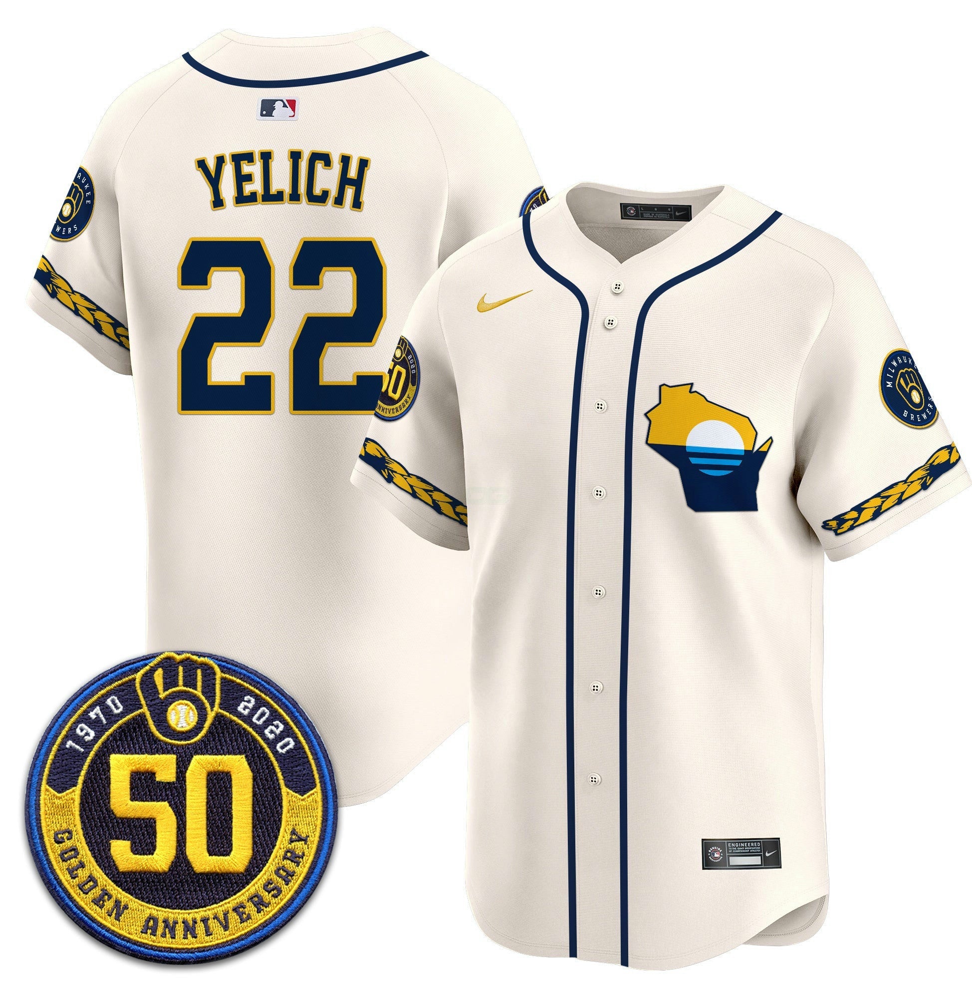 Camisa MLB Men’s Milwaukee Golden 50th Anniversary Patch Vapor Premier Limited Jersey
