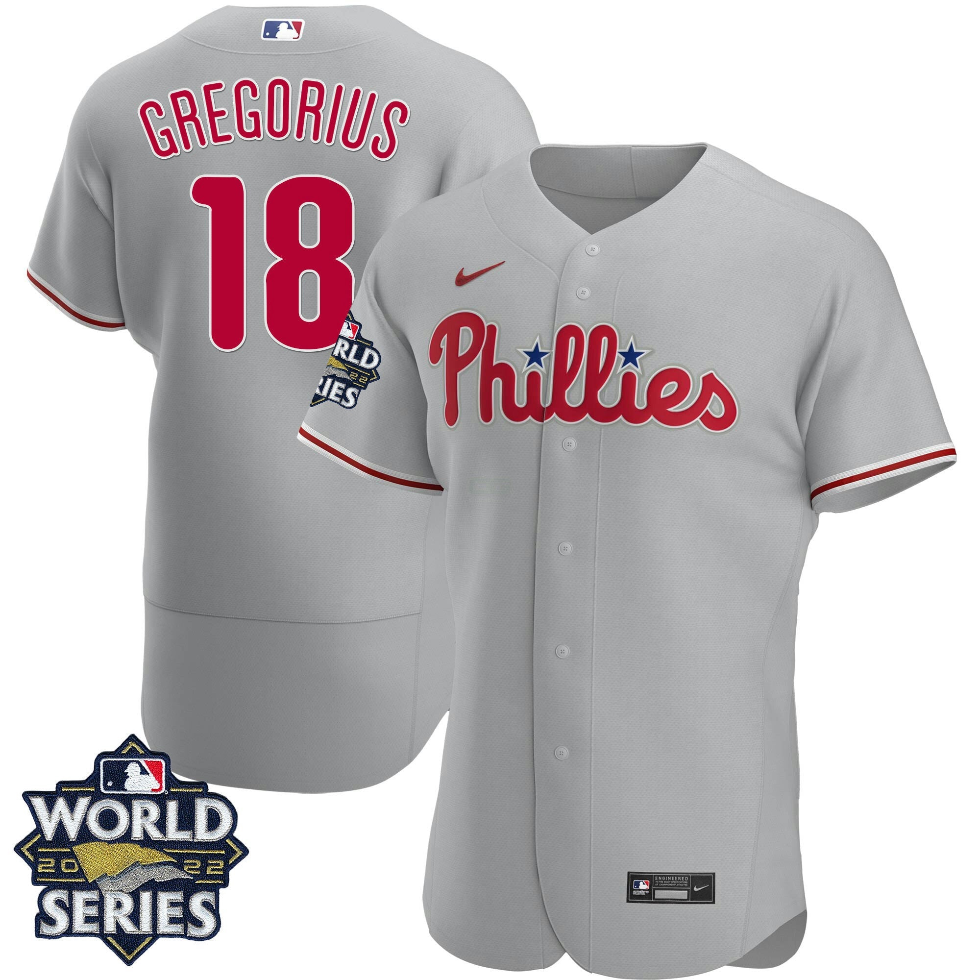 Camisa MLB Men’s Philadelphia Gray Road 2022 World Series Jersey