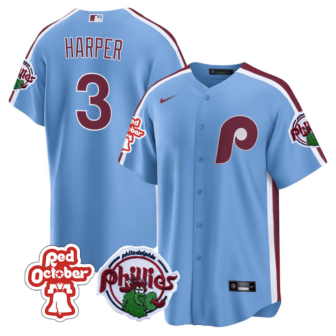 Camisa MLB Men’s Philadelphia Red October Patch Cool Base Jersey