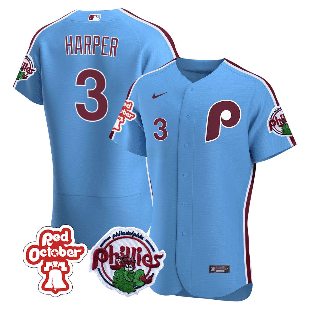 Camisa MLB Men’s Philadelphia Red October Patch Flex Base Jersey