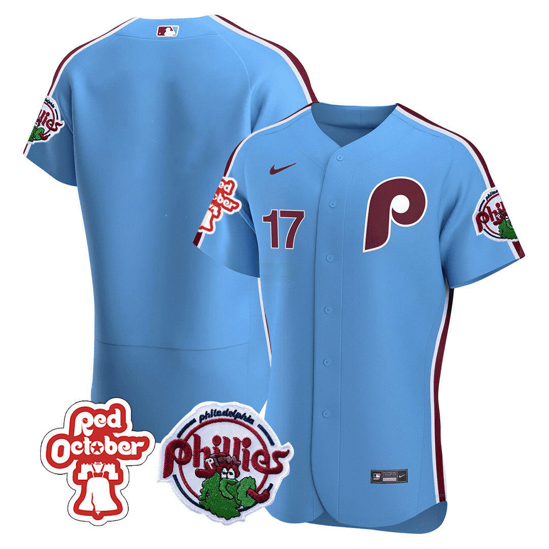 Camisa MLB Men’s Philadelphia Red October Patch Flex Base Jersey