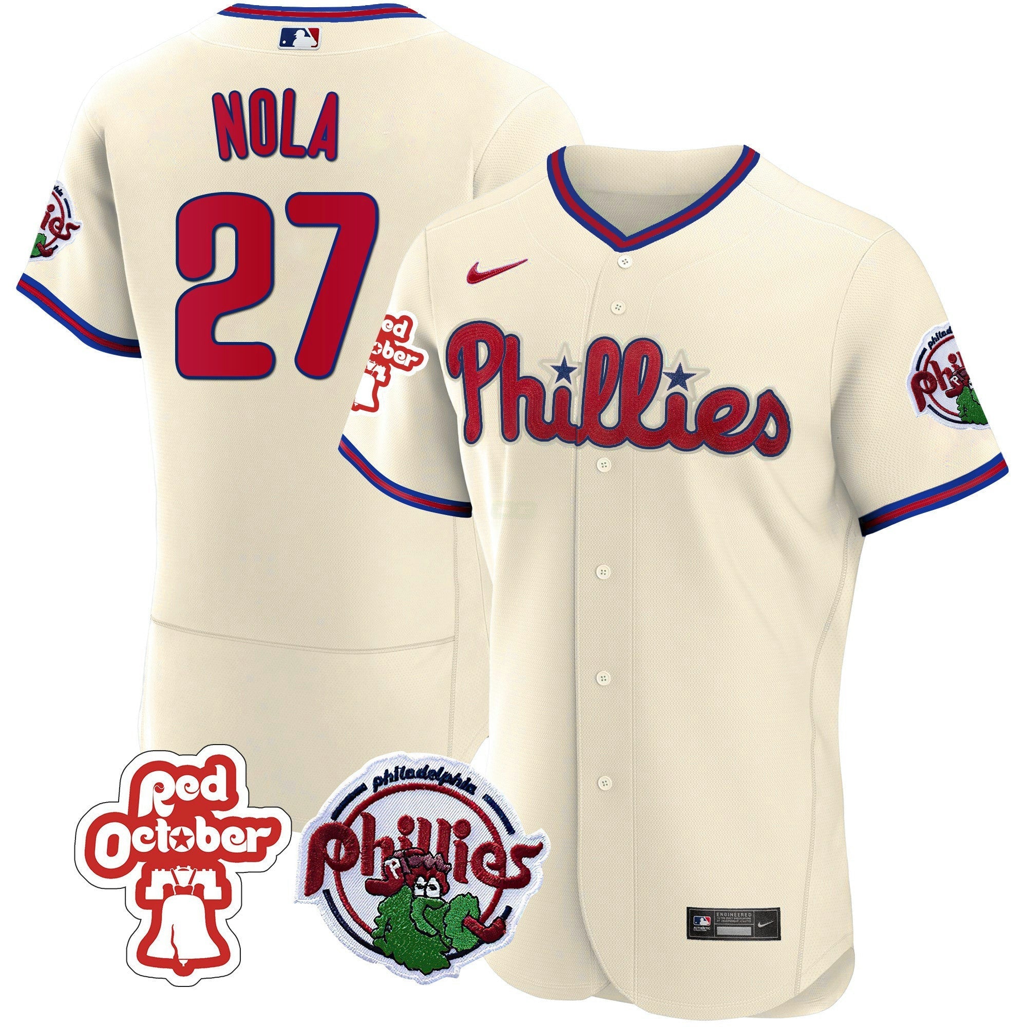 Camisa MLB Men’s Philadelphia Red October Patch Flex Base Jersey