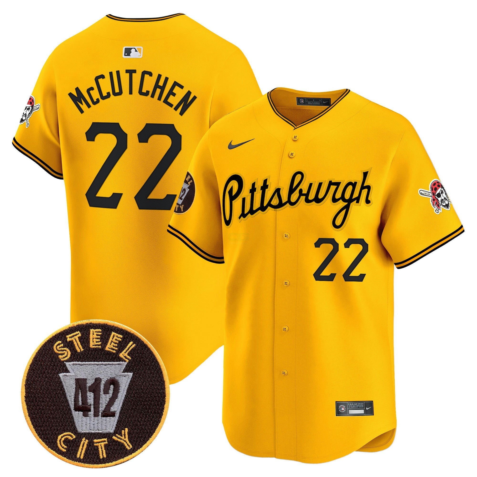 Camisa MLB Men’s Pittsburgh 412 Patch Vapor Premier Limited Jersey V4