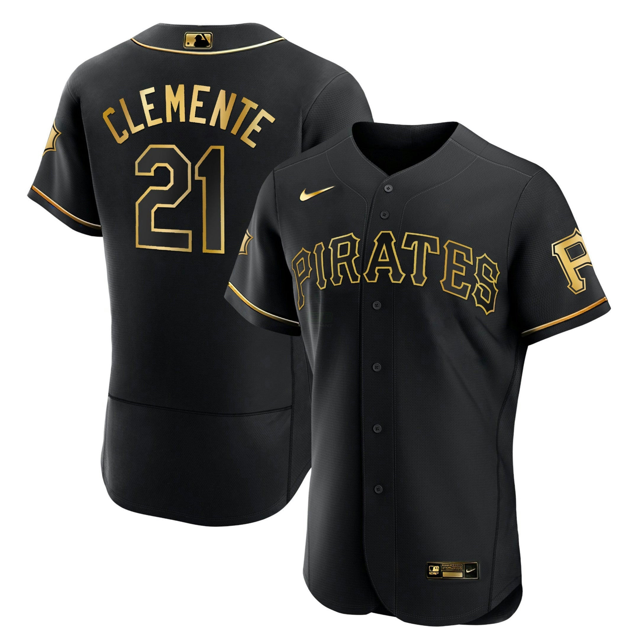 Camisa MLB Men’s Roberto Clemente Pirates Branca Dourada & Preta Dourada Jersey
