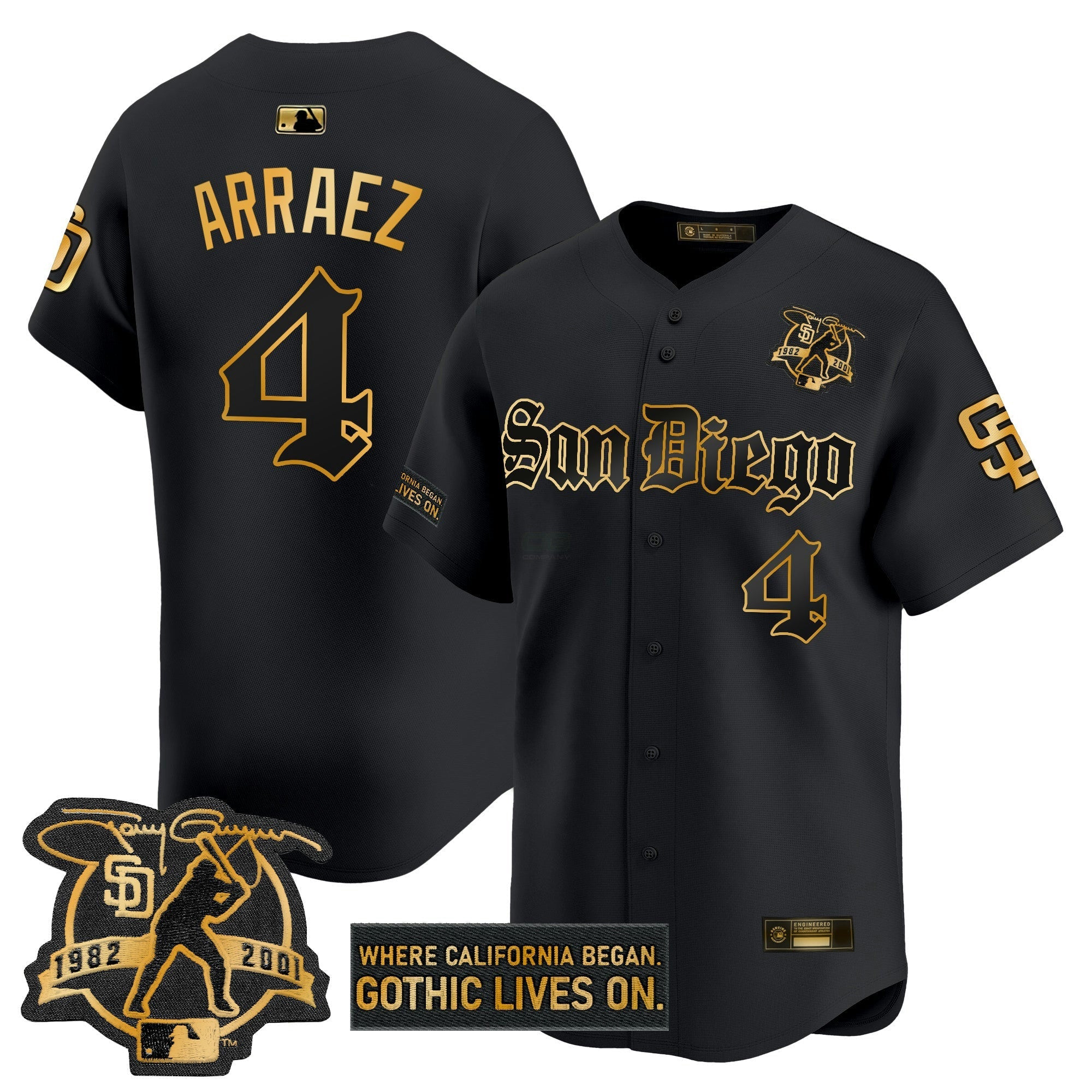 Camisa MLB Men’s San Diego ‘Gothic Edition’ Dourada Vapor Premier Limited Jersey