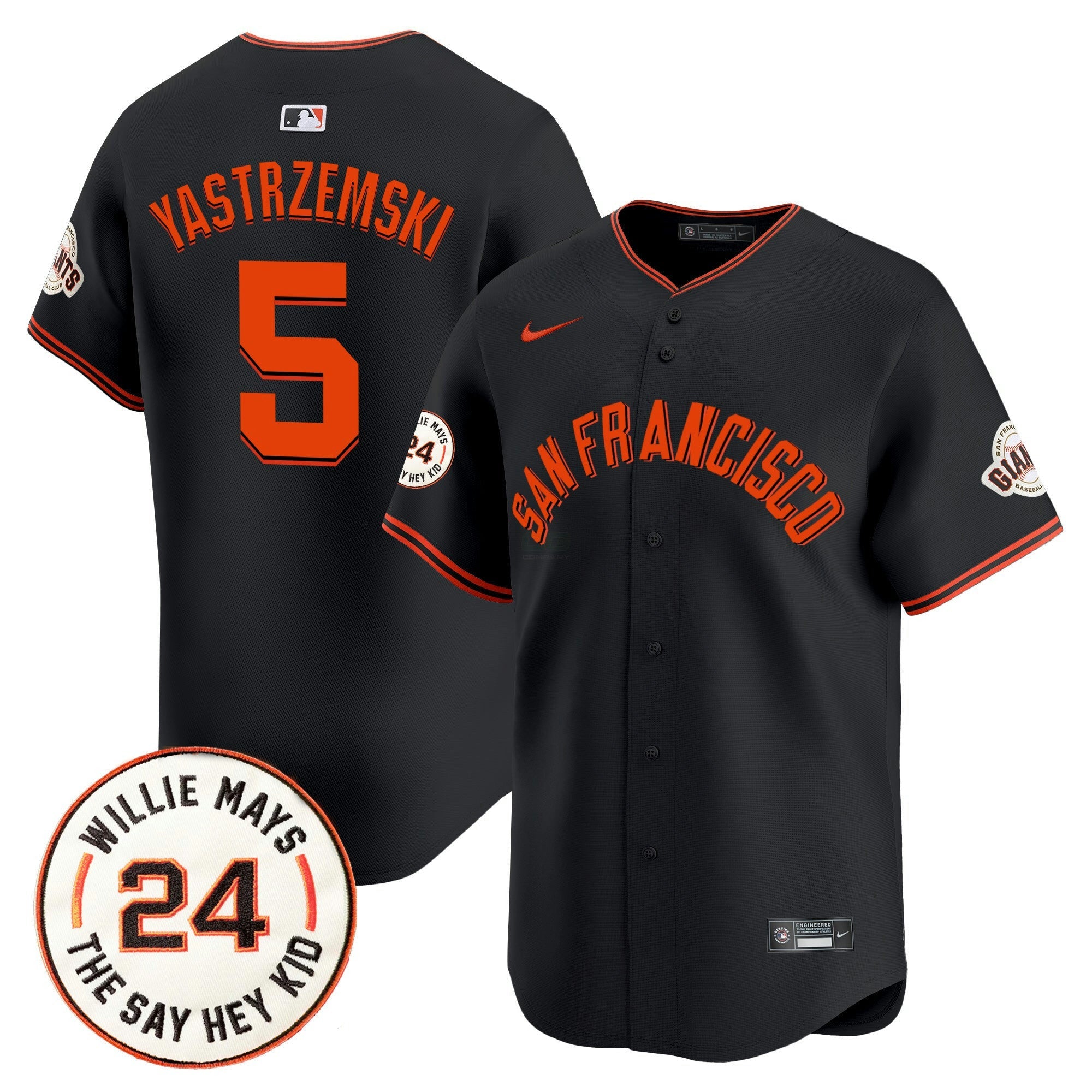 Camisa MLB Men’s San Francisco 2024 Willie Mays Patch Vapor Premier Limited Jersey V5