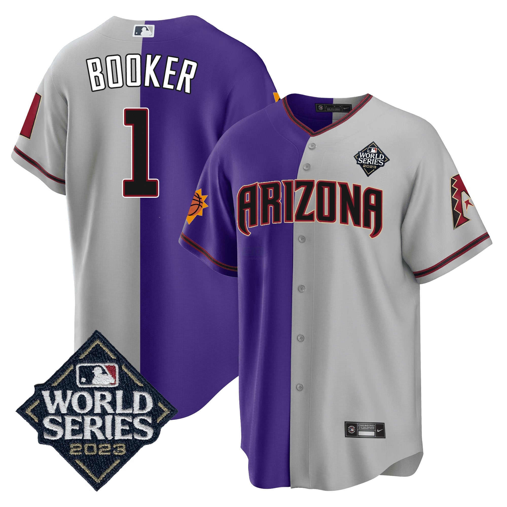 Camisa MLB Men’s Split Arizona Dbacks – Suns 2023 World Series Patch Jersey - Preta