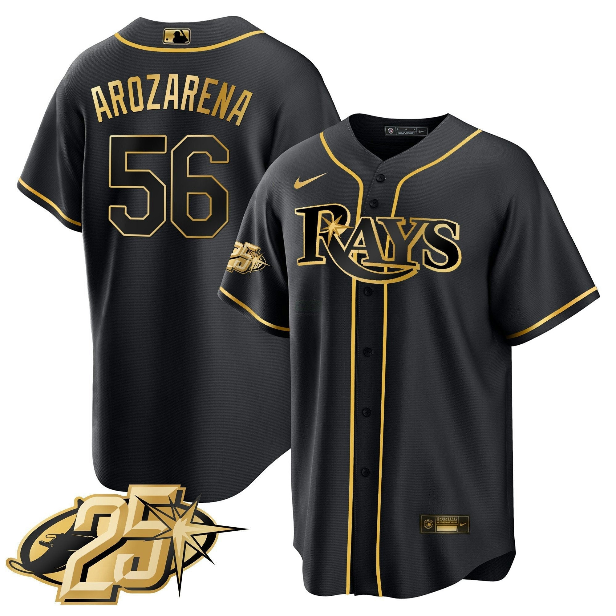 Camisa MLB Men’s Tampa Bay 25th Anniversary Patch Cool Base V2 Jersey