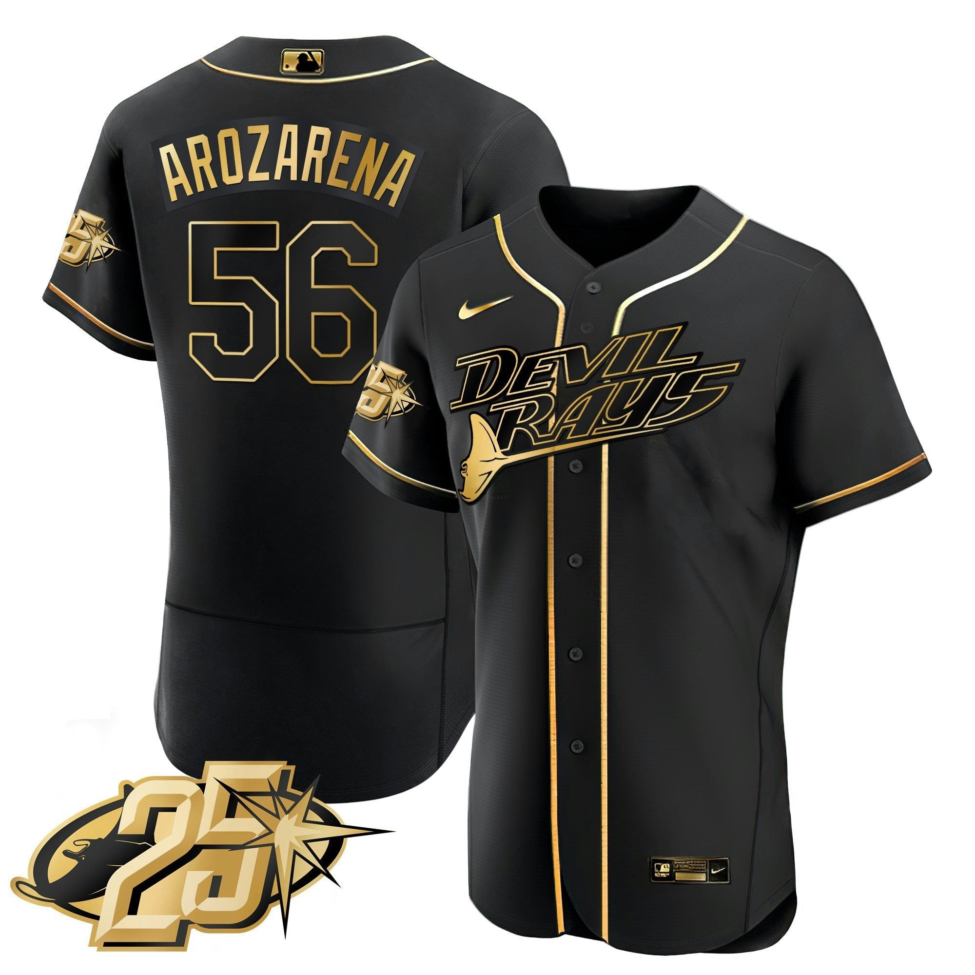 Camisa MLB Men’s Tampa Bay 25th Anniversary Patch Flex Base Jersey