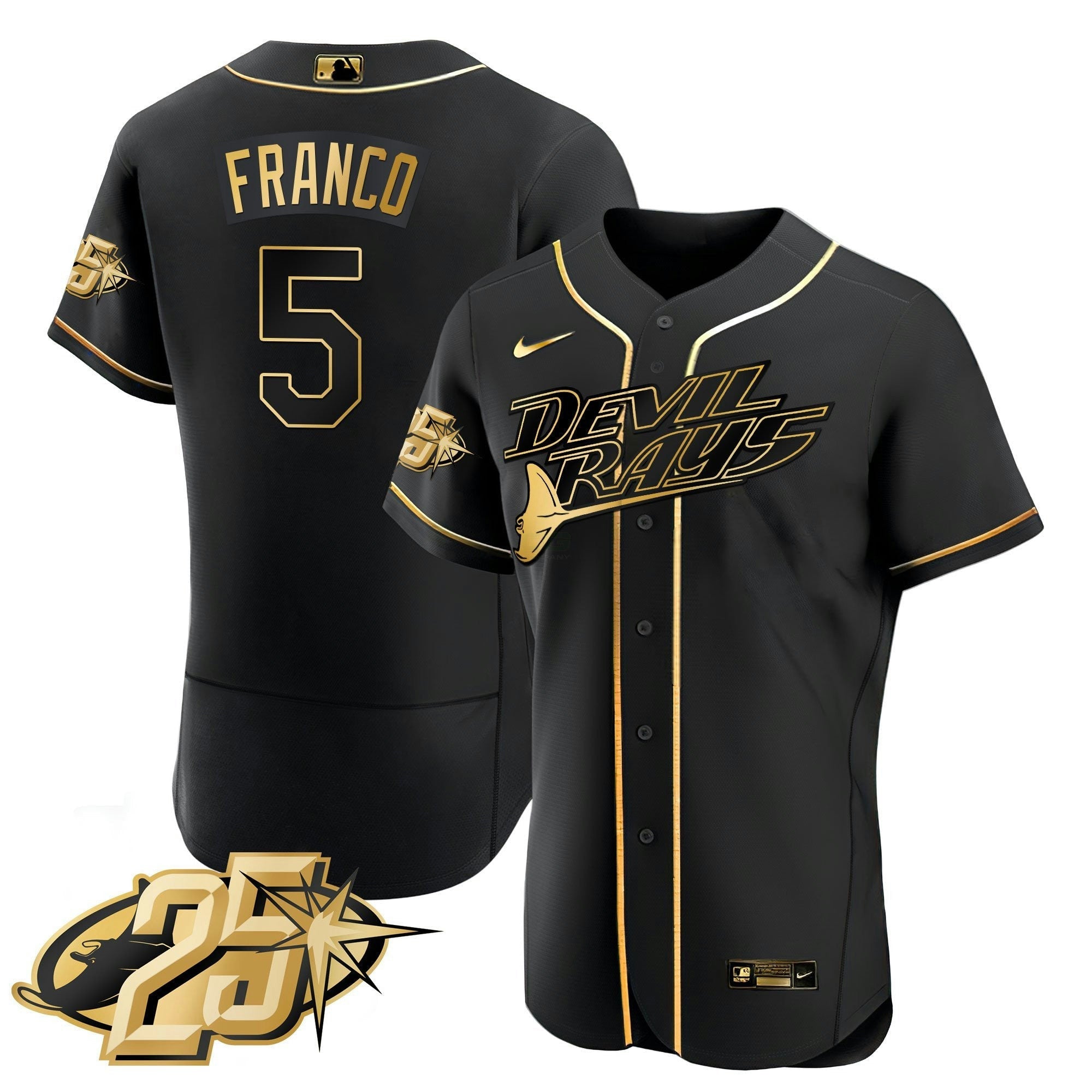 Camisa MLB Men’s Tampa Bay 25th Anniversary Patch Flex Base Jersey