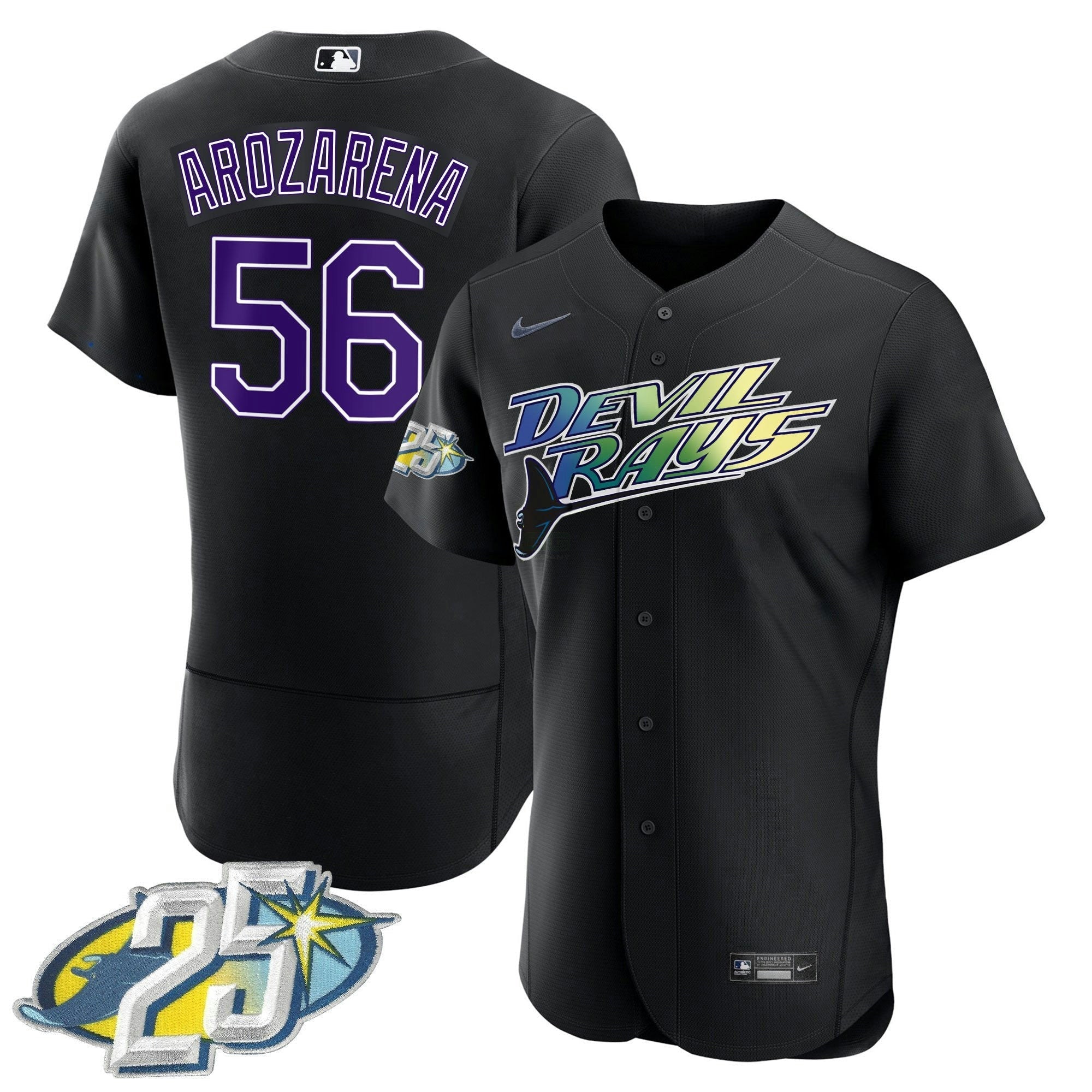 Camisa MLB Men’s Tampa Bay 25th Anniversary Patch Flex Base Jersey