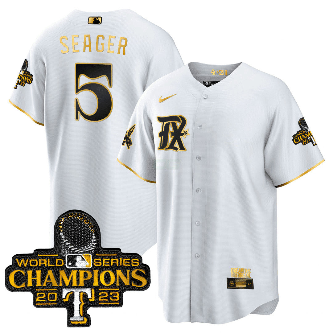 Camisa MLB Men’s Texas 2023 World Series Champions City Connect Cool Dourada Jersey V2