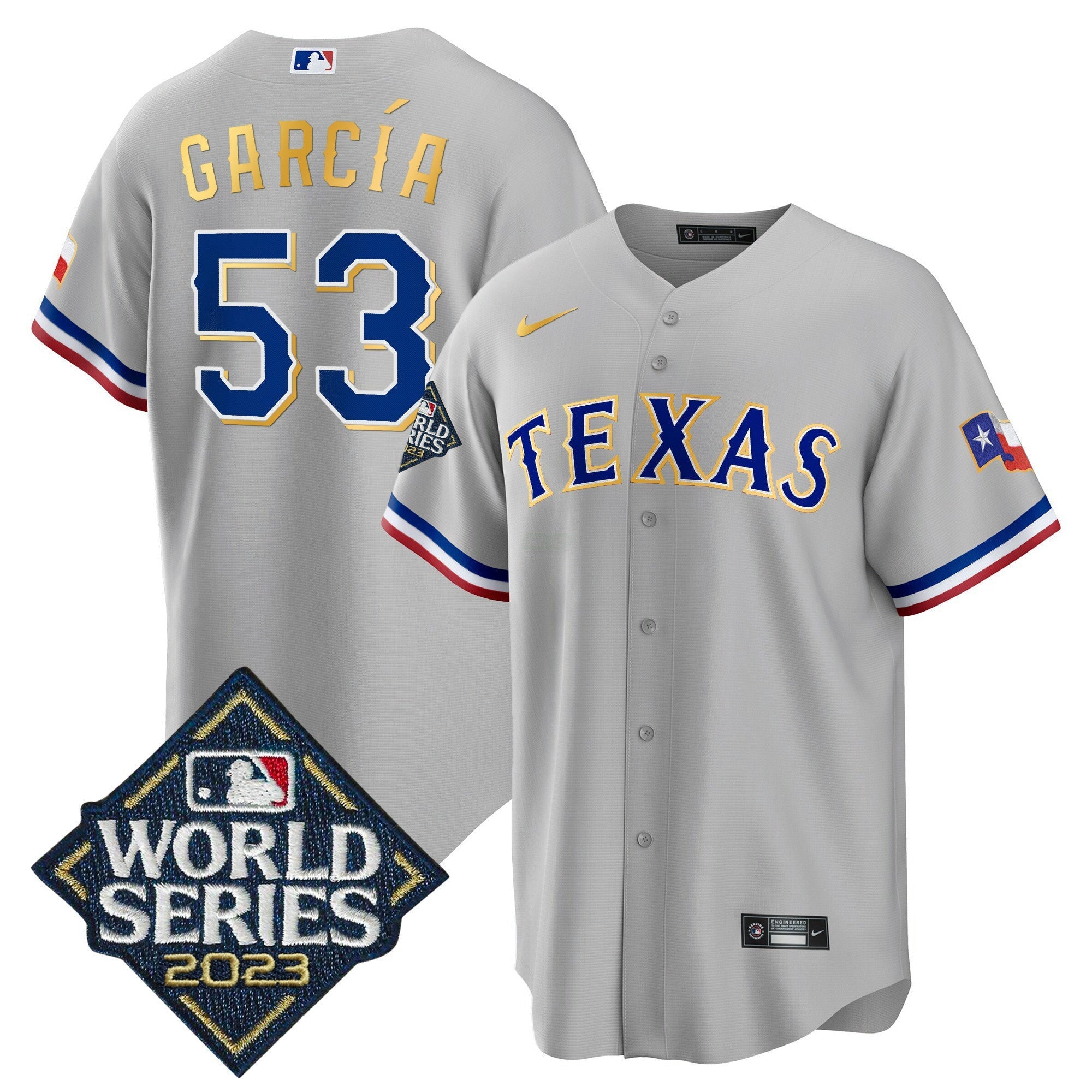 Camisa MLB Men’s Texas 2023 World Series Cool Base Dourada Trim Jersey