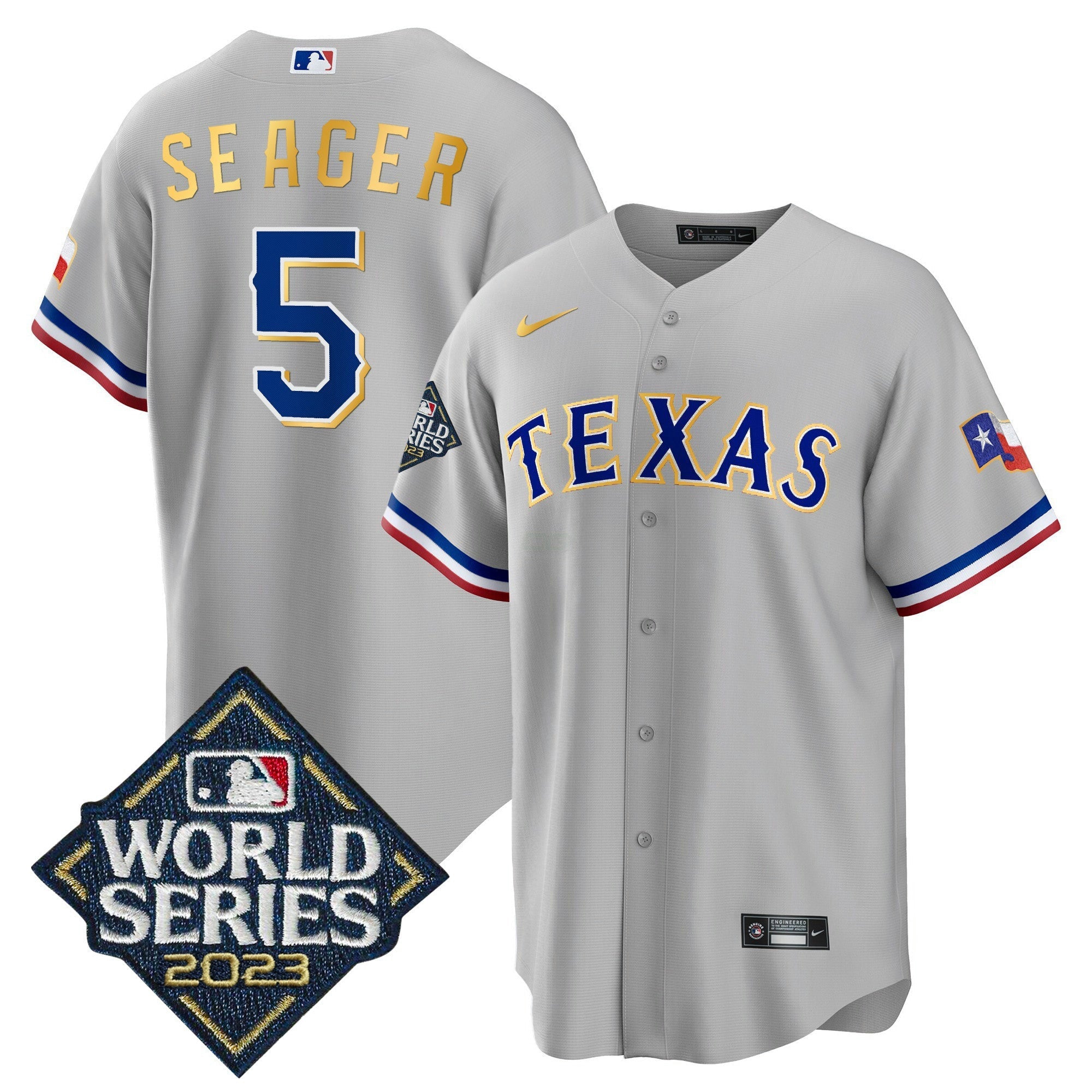 Camisa MLB Men’s Texas 2023 World Series Cool Base Dourada Trim Jersey