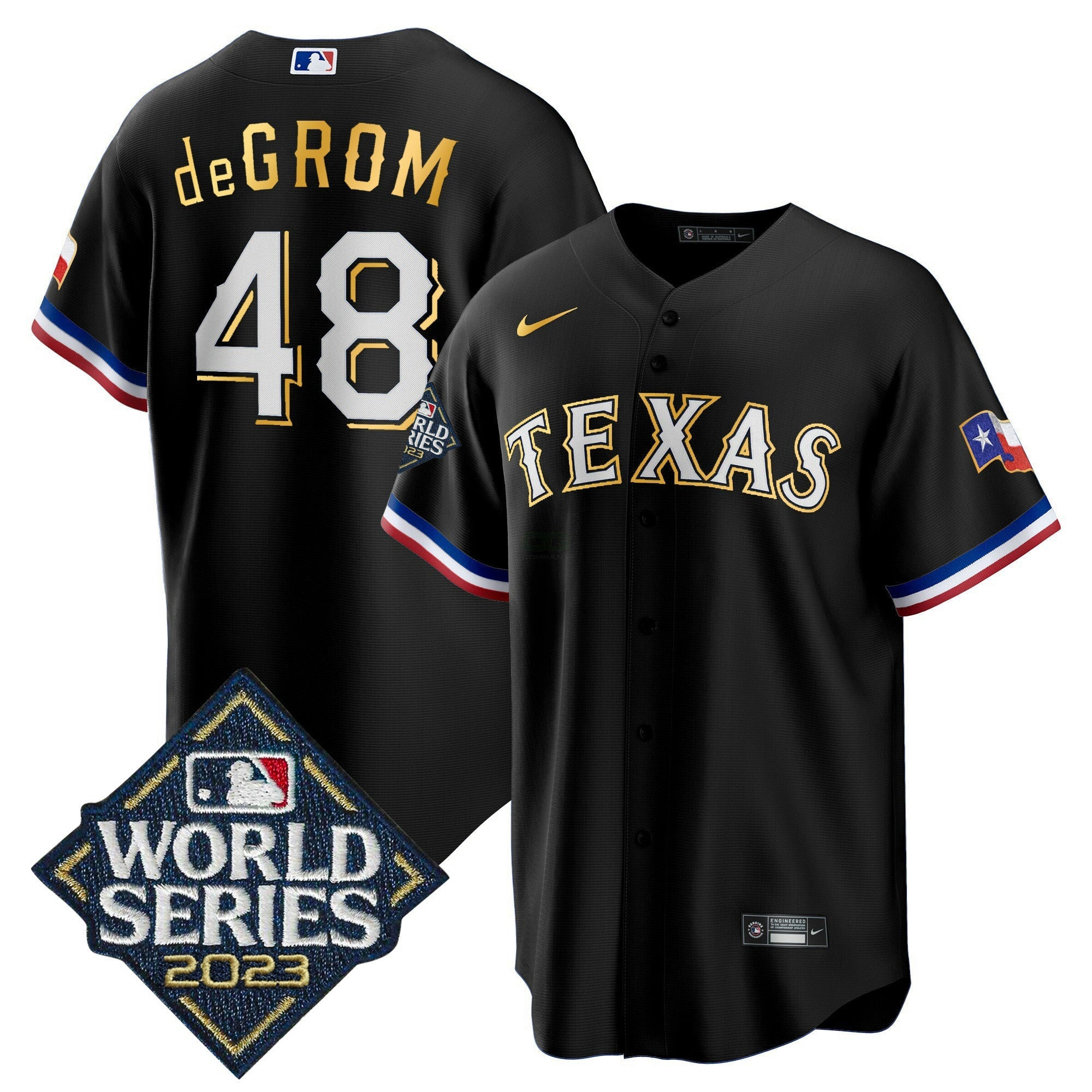 Camisa MLB Men’s Texas 2023 World Series Cool Base Dourada Trim Jersey