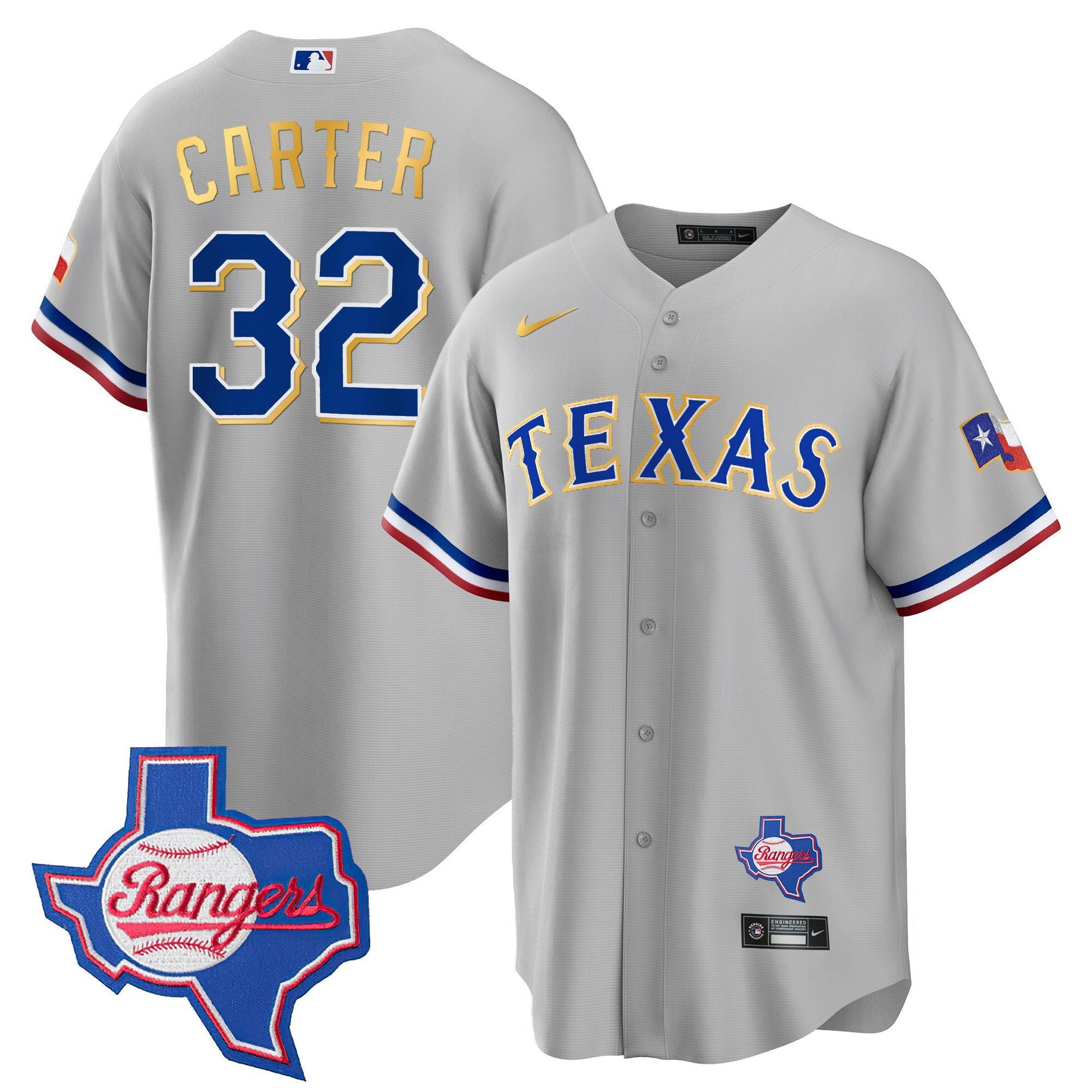 Camisa MLB Men’s Texas Gold Trim Cool Base Jersey – Texas Patch