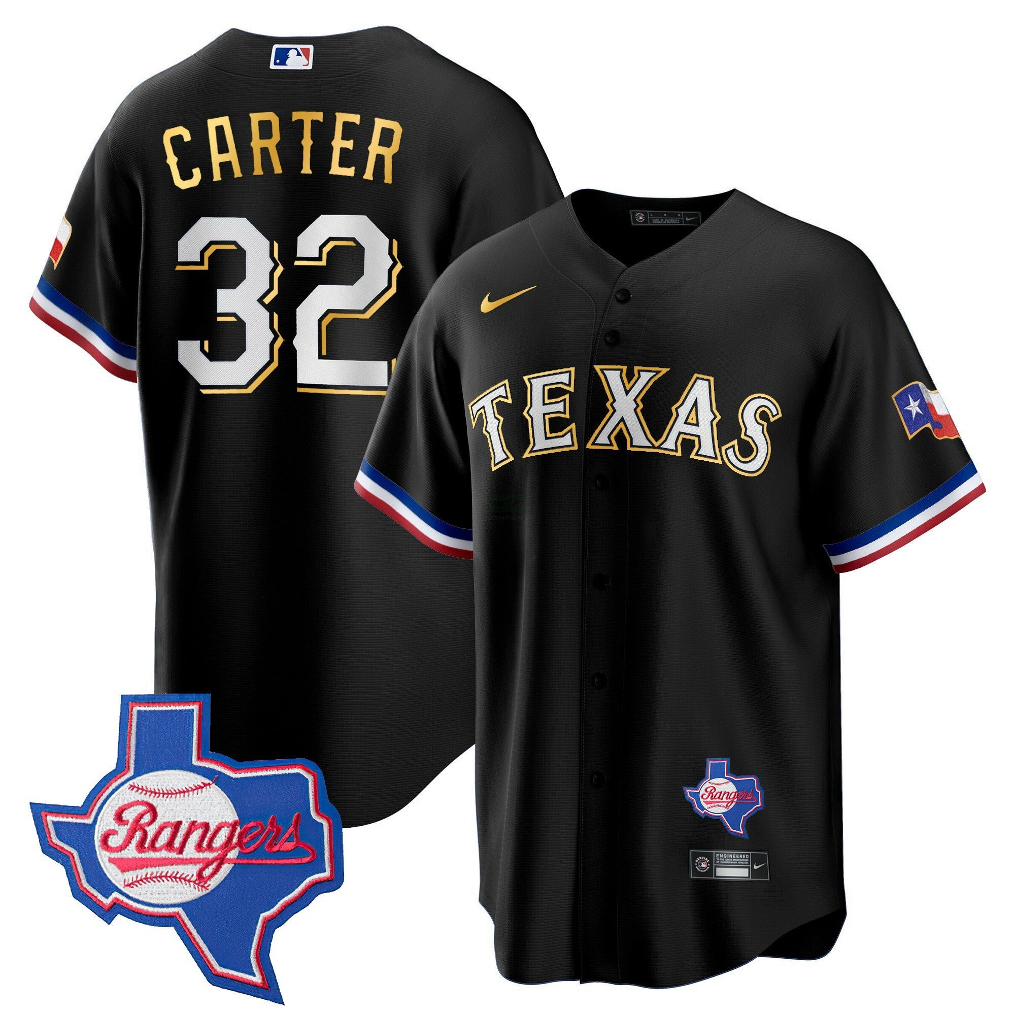 Camisa MLB Men’s Texas Gold Trim Cool Base Jersey – Texas Patch