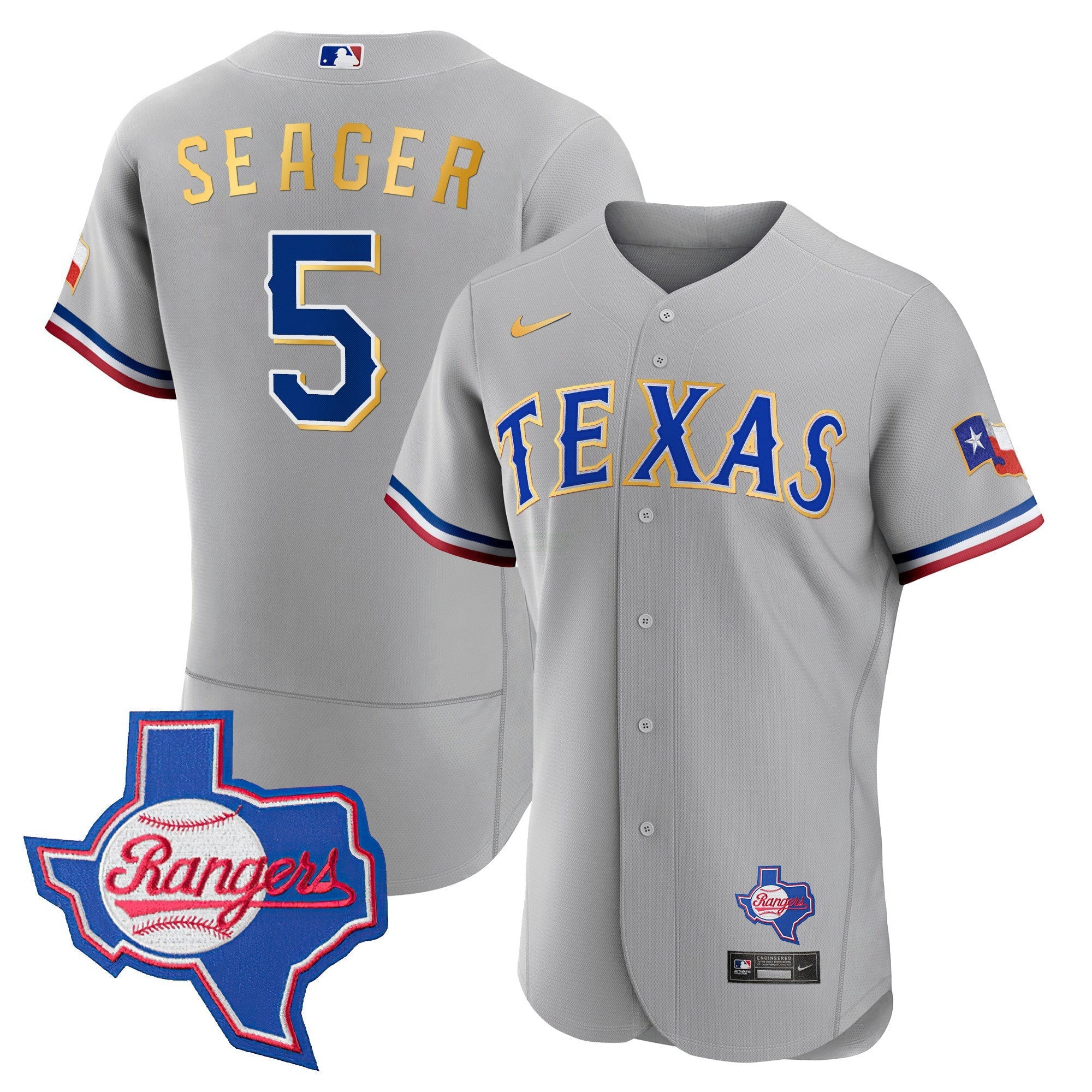 Camisa MLB Men’s Texas Gold Trim Flex Base Jersey – Texas Patch
