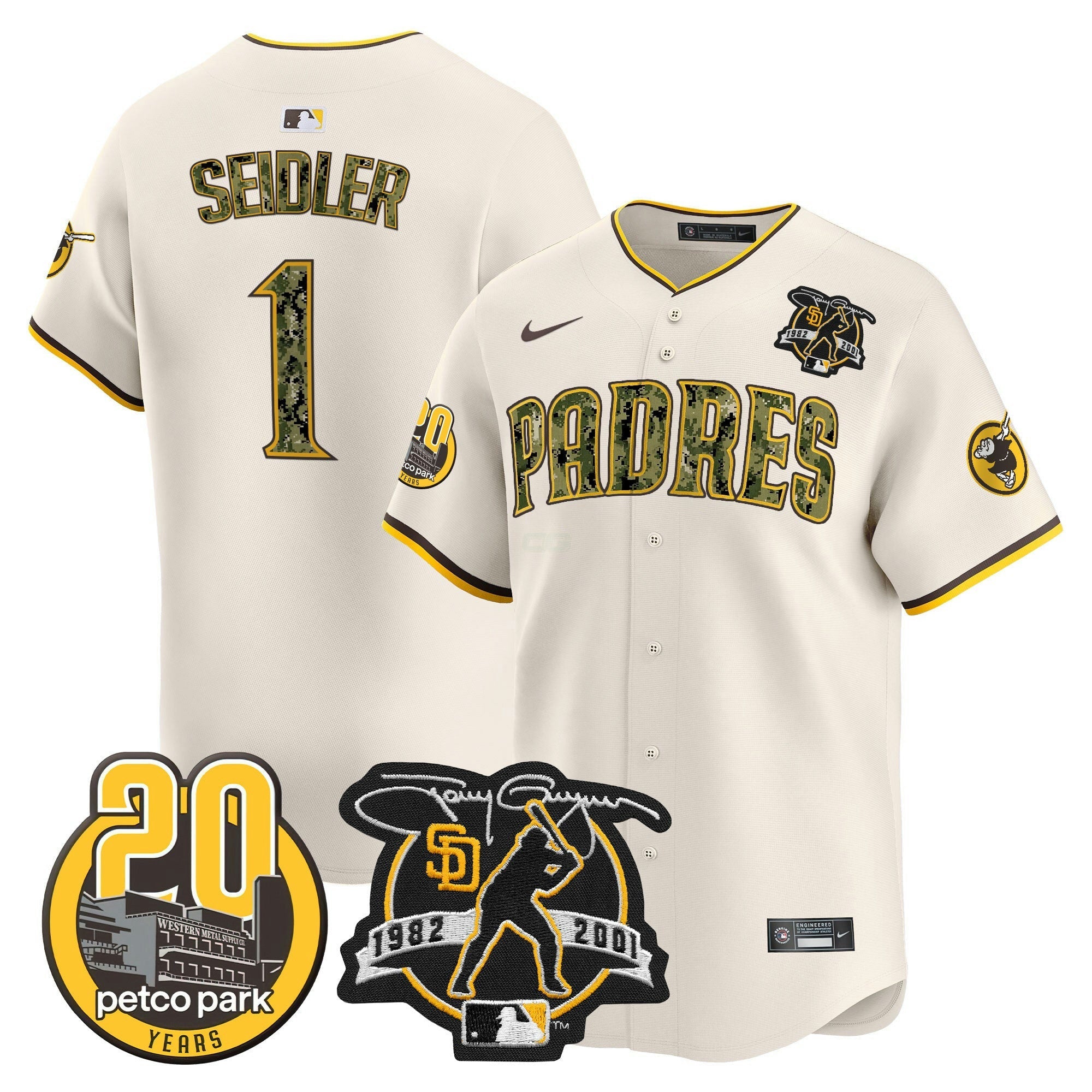 Camisa MLB Men’s Tony Gwynn & Petco Park 20th Patch USMC Vapor Premier Limited Jersey V2