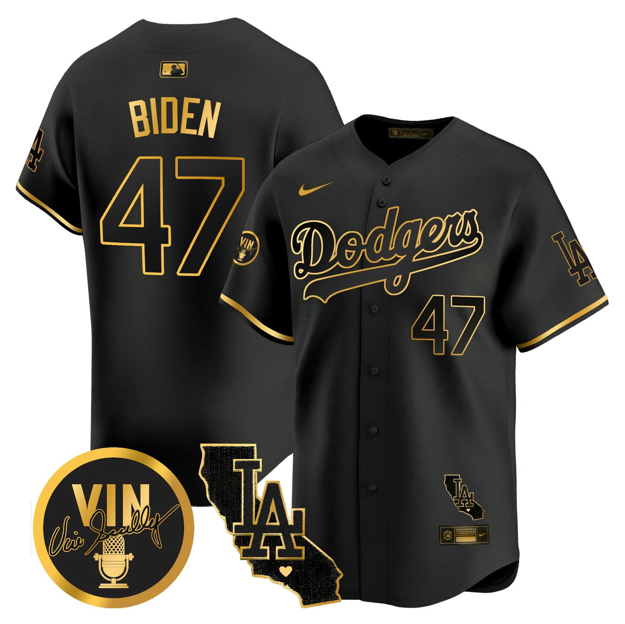 Camisa MLB Men’s Vin & California Patch Dourada Vapor Premier Limited Jersey