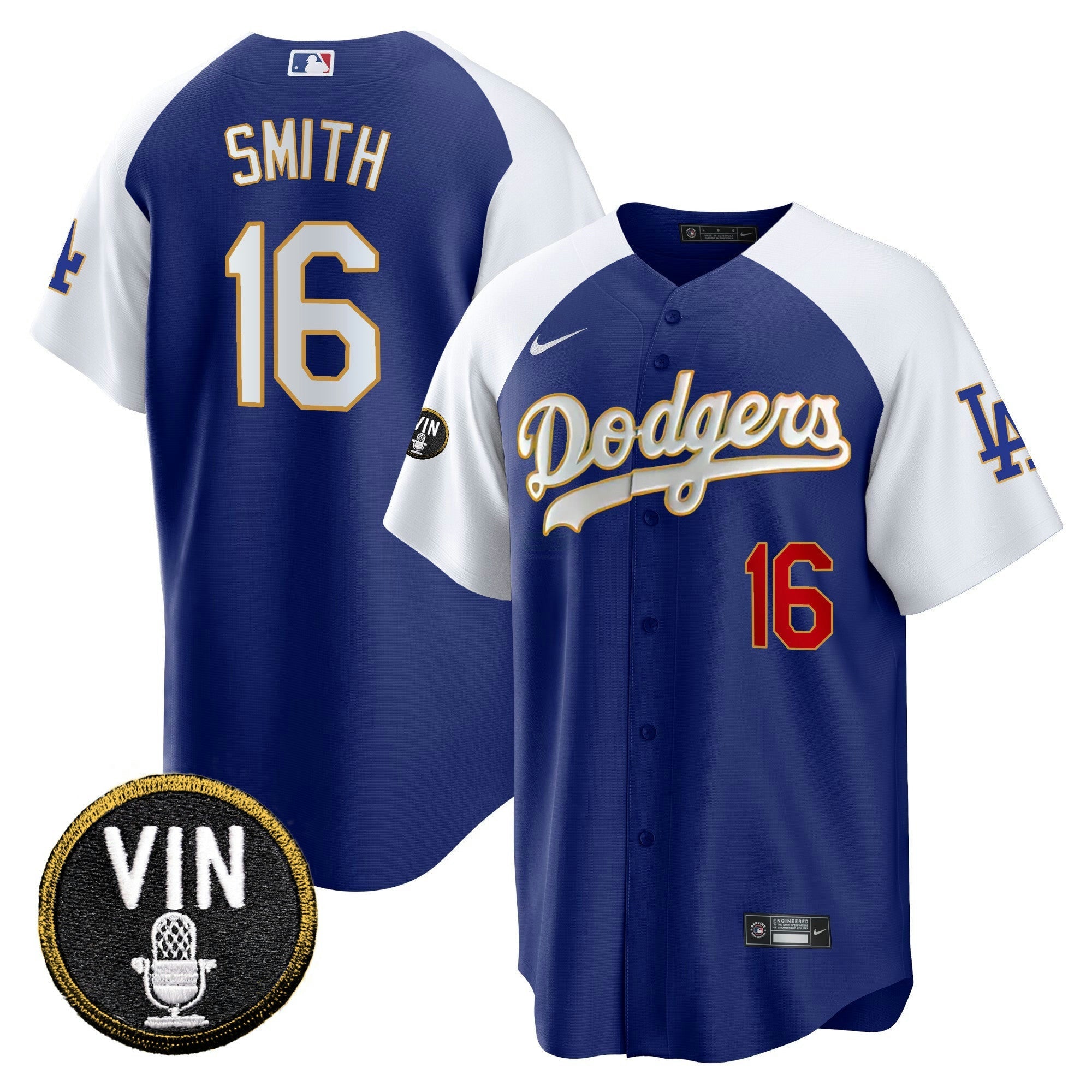 Camisa MLB Men’s Vin Scully Patch Cool Base Dourada Trim Jersey V2
