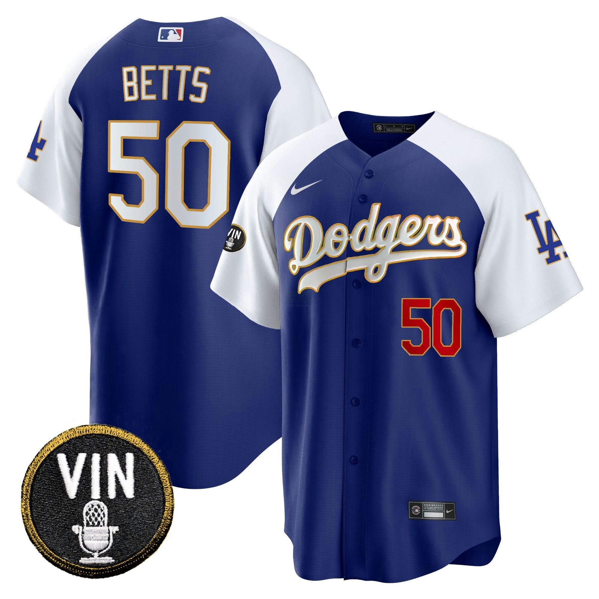 Camisa MLB Men’s Vin Scully Patch Cool Base Dourada Trim Jersey V2