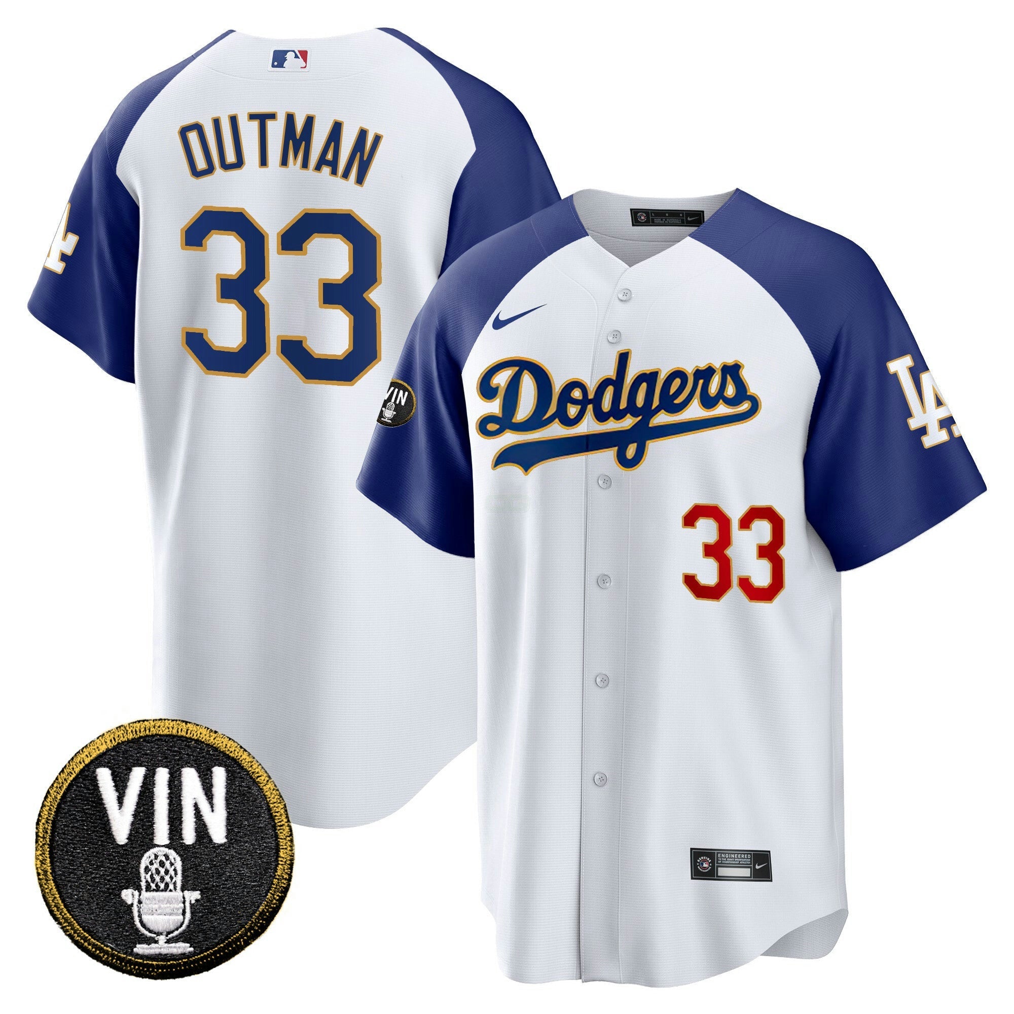 Camisa MLB Men’s Vin Scully Patch Cool Base Dourada Trim Jersey V2