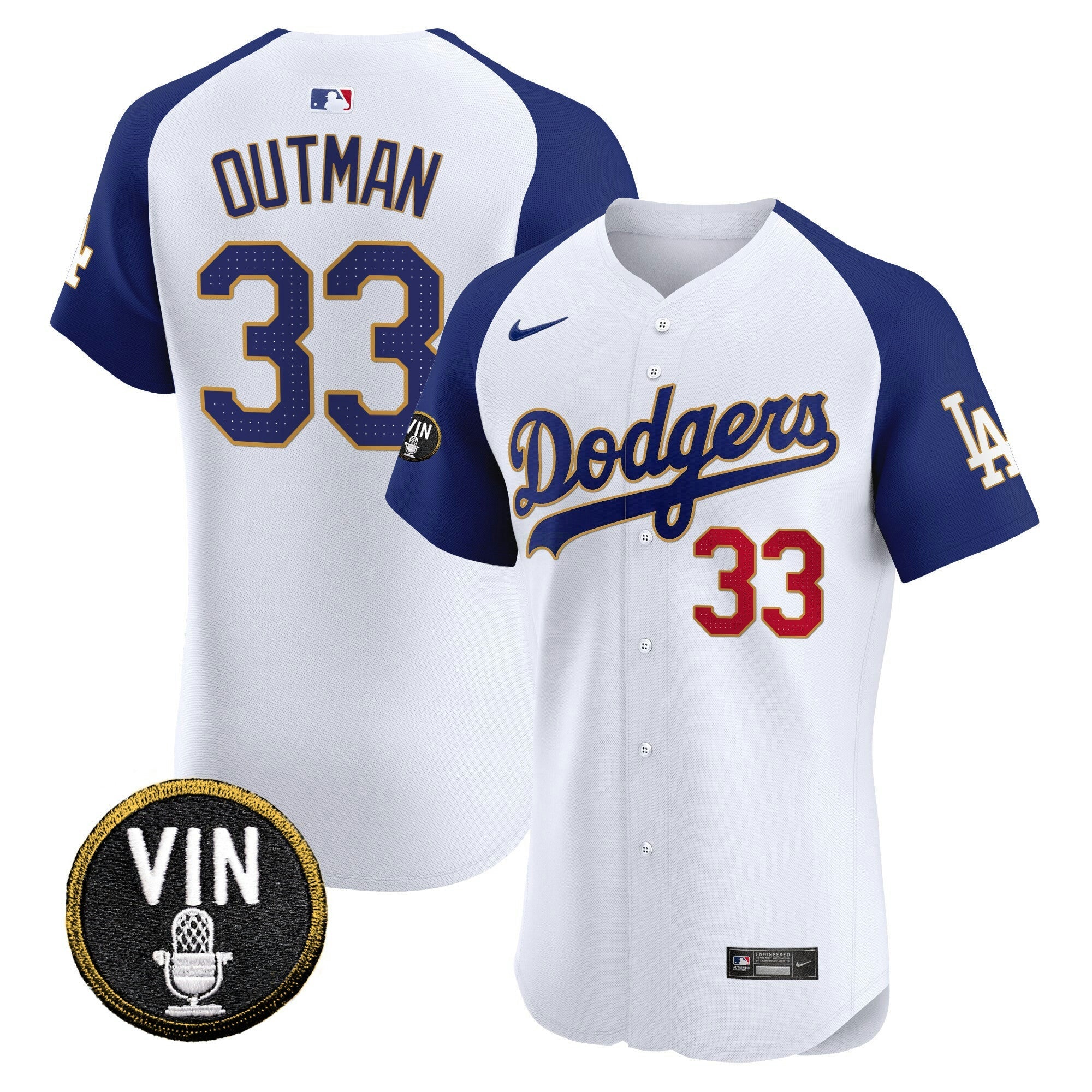 Camisa MLB Men’s Vin Scully Patch Dourada Trim Vapor Premier Elite Jersey