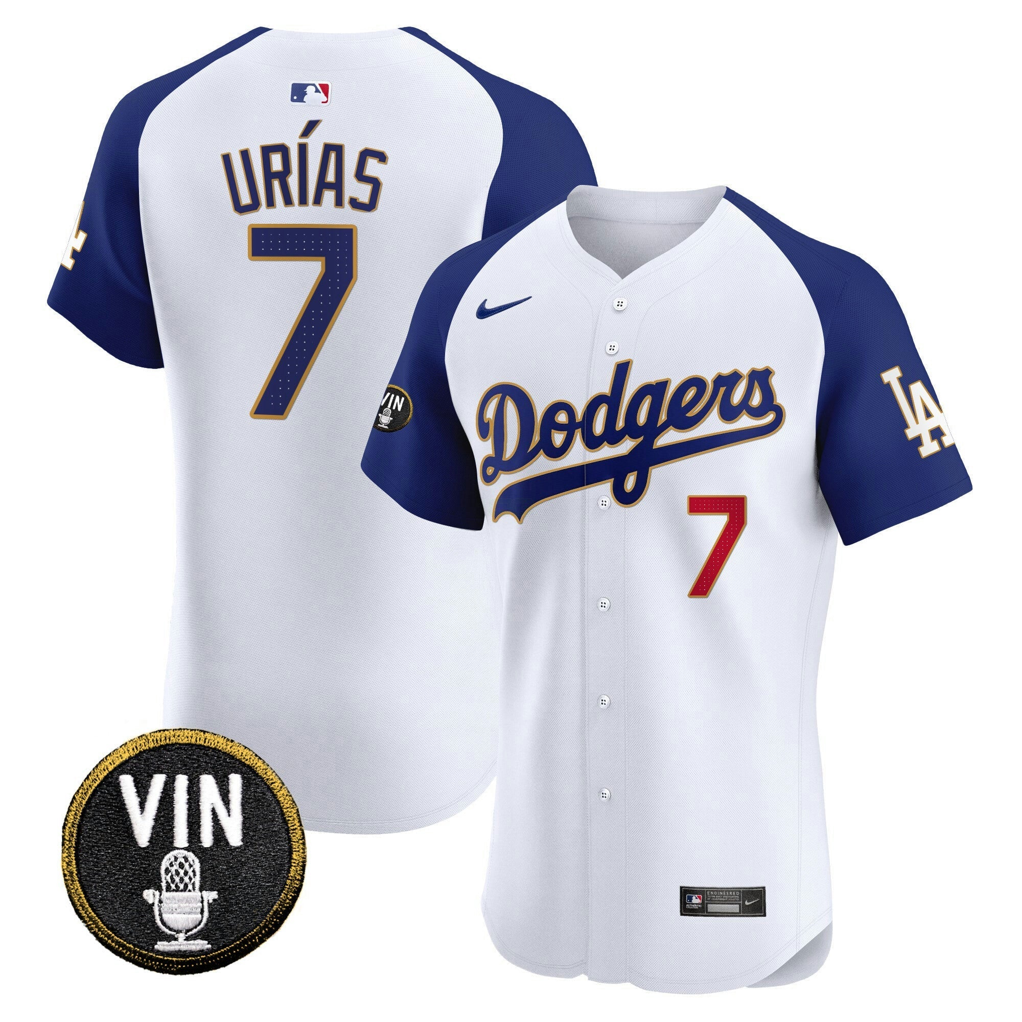 Camisa MLB Men’s Vin Scully Patch Dourada Trim Vapor Premier Elite Jersey